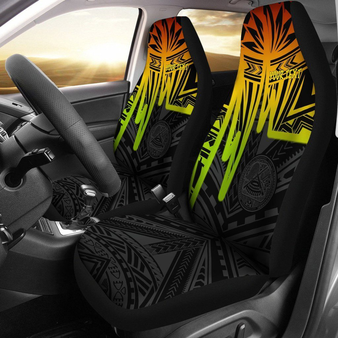 American Samoa Personalised Car Seat Covers - Seal With Polynesian Pattern Heartbeat Style (Reggae)