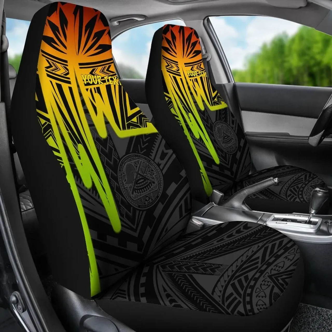 American Samoa Personalised Car Seat Covers - Seal With Polynesian Pattern Heartbeat Style (Reggae)