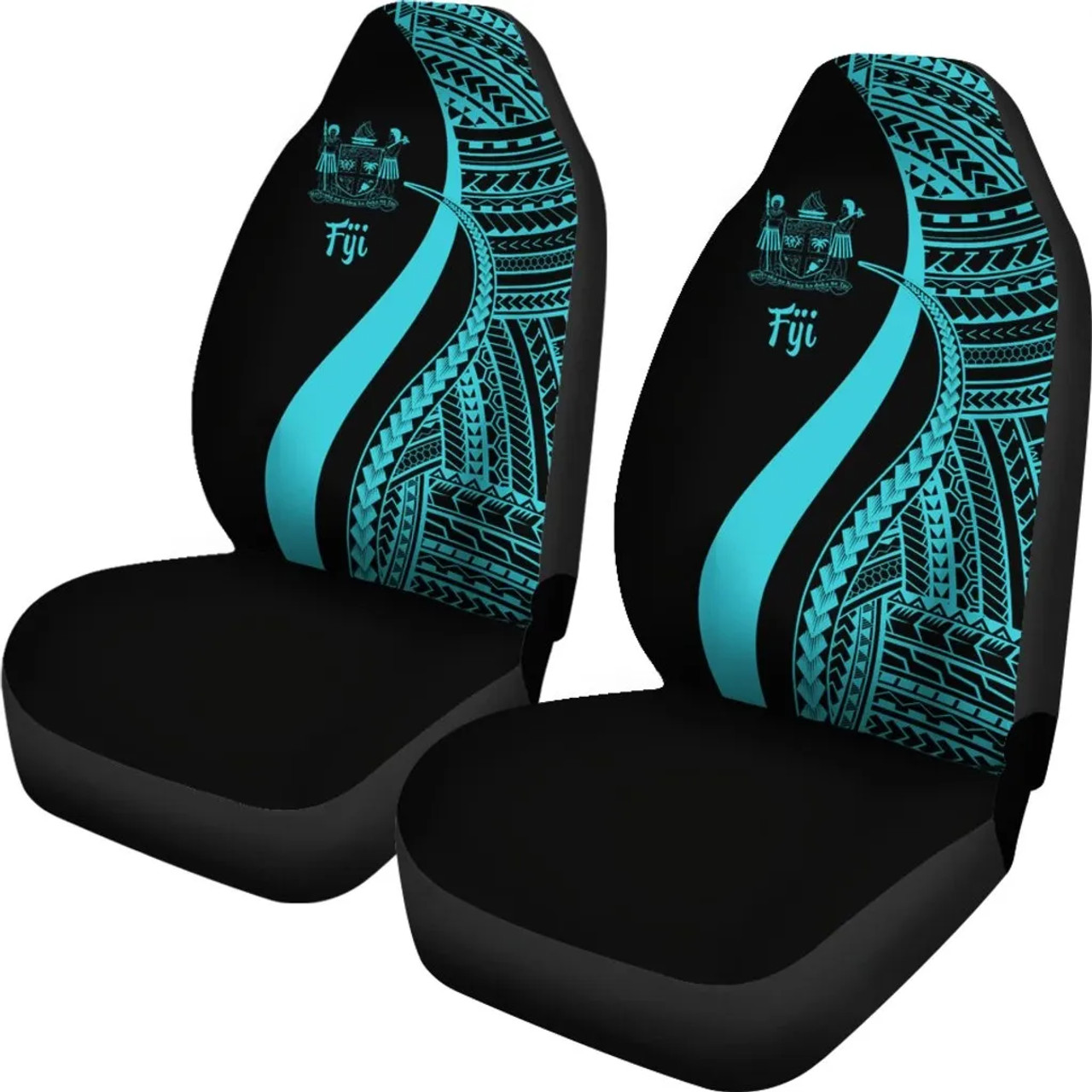 Fiji Car Seat Covers - Turquoise Polynesian Tentacle Tribal Pattern Crest