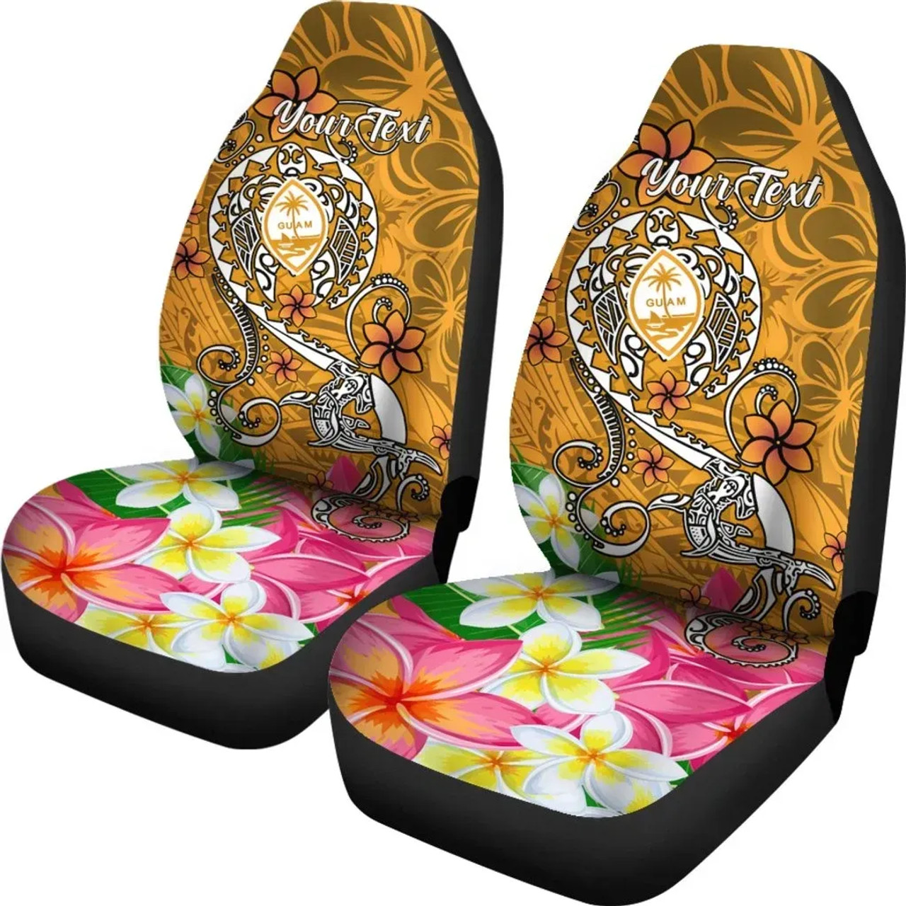 Guam Custom Personalised Car Seat Covers - Turtle Plumeria (Gold)