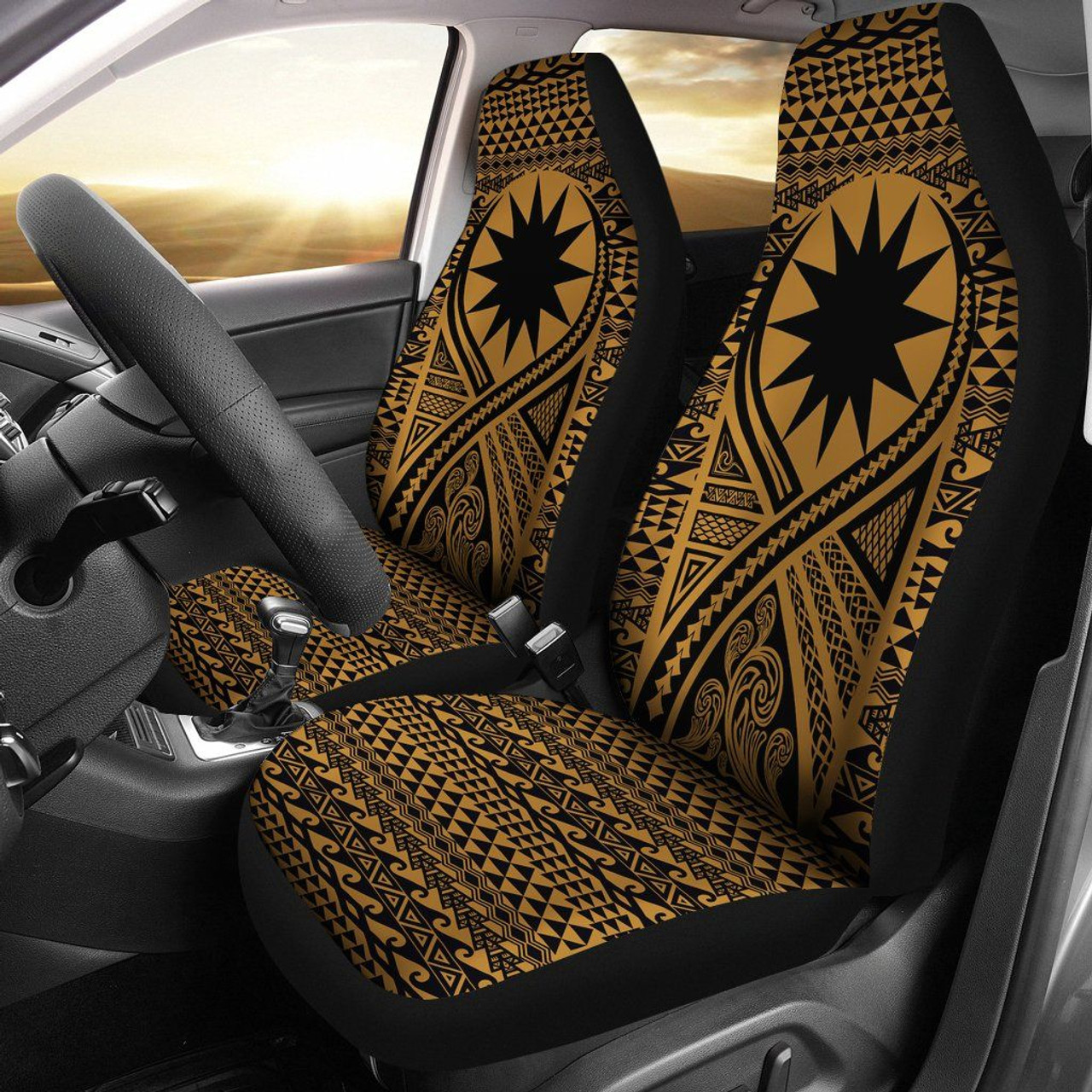 Nauru Car Seat Cover - Nauru Flag Polynesian Tattoo Gold