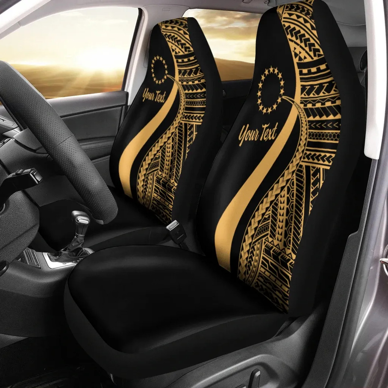 Cook Islands Custom Personalised Car Seat Covers - Gold Polynesian Tentacle Tribal Pattern