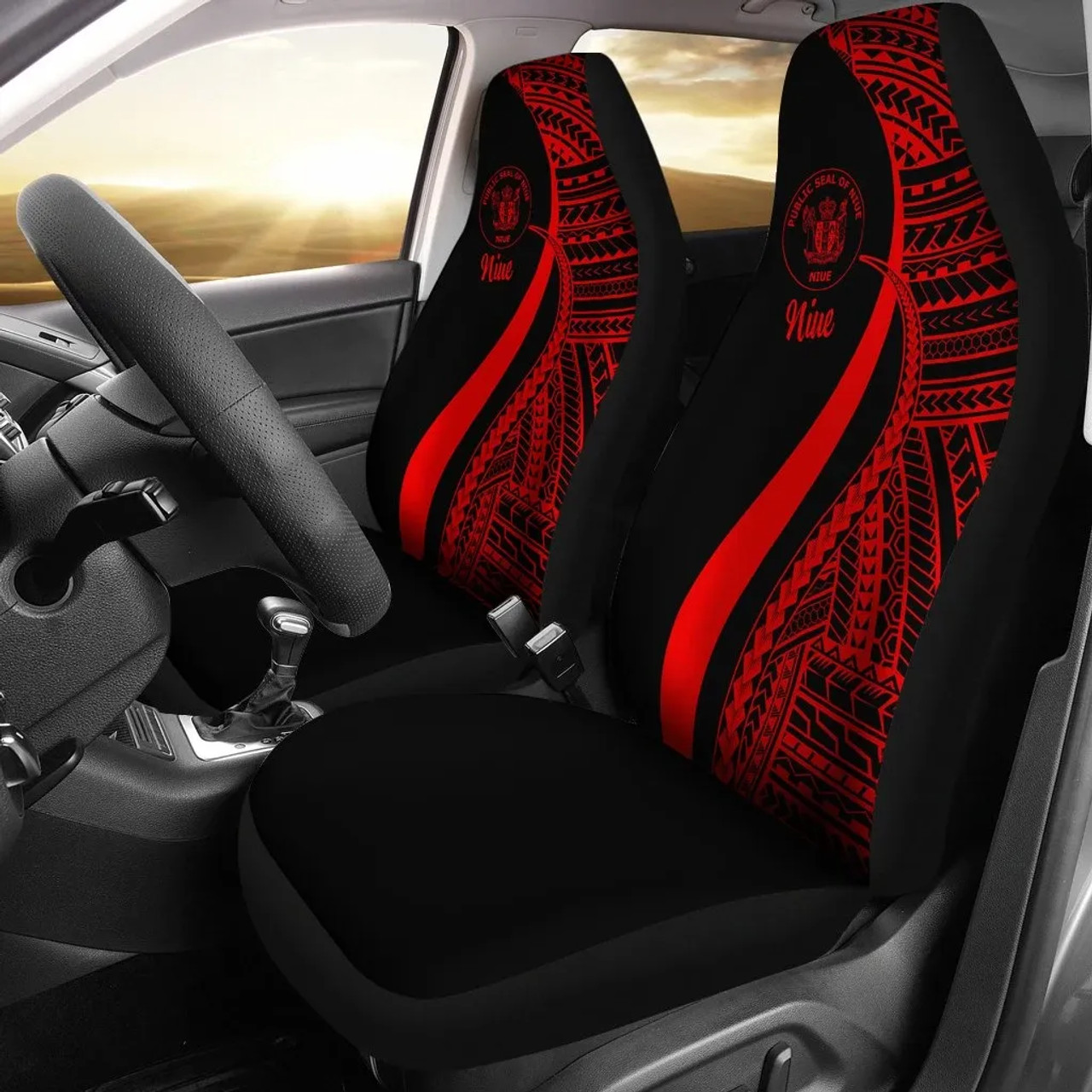 Niue Car Seat Covers - Red Polynesian Tentacle Tribal Pattern