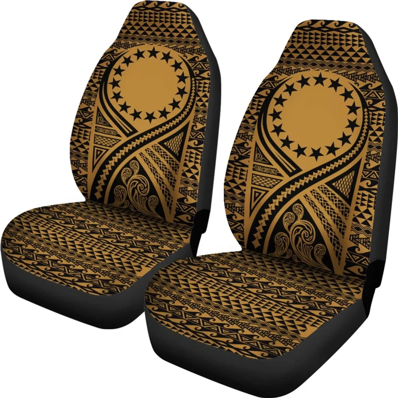 Cook Islands Car Seat Cover - Cook Islands Flag Polynesian Tattoo Gold