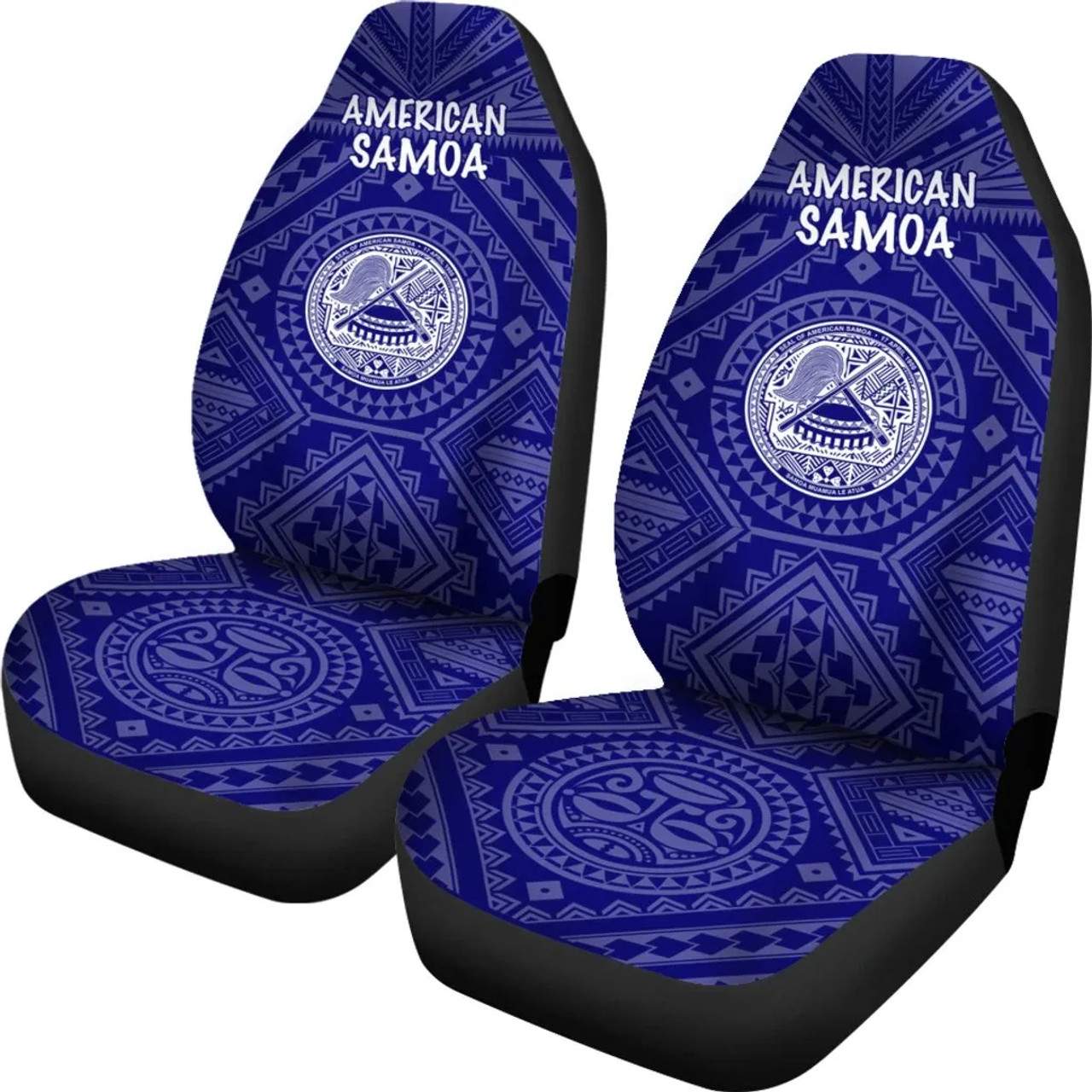 American Samoa Car Seat Covers - Seal In Polynesian Tattoo Style ( Blue)