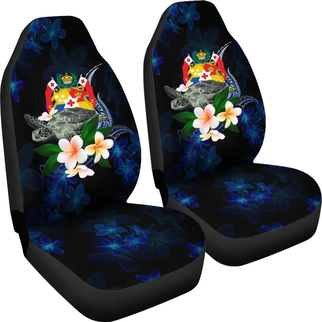 Tonga Polynesian Car Seat Covers - Turtle With Plumeria Flowers