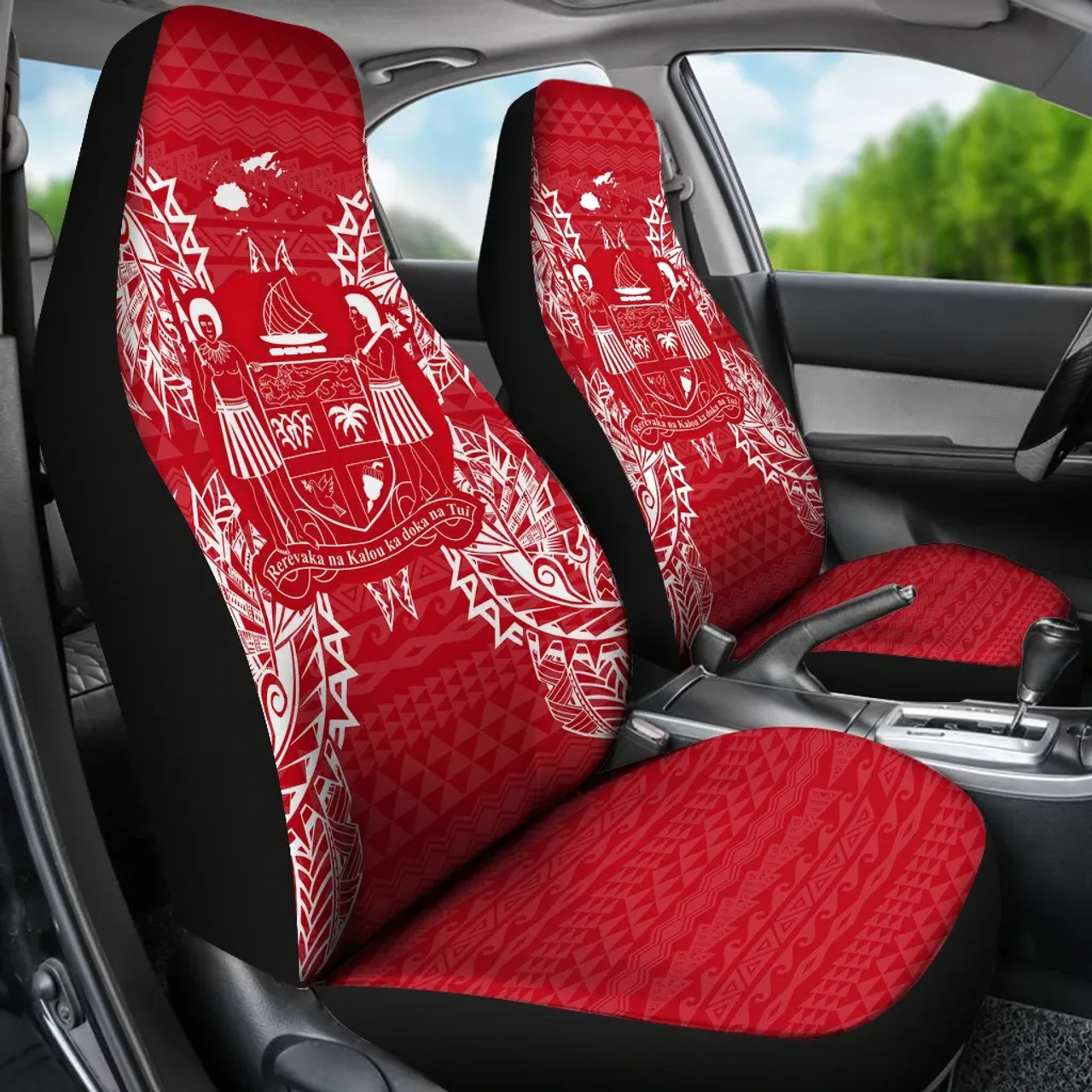 Fiji Car Seat Cover - Fiji Coat Of Arms Map Red White