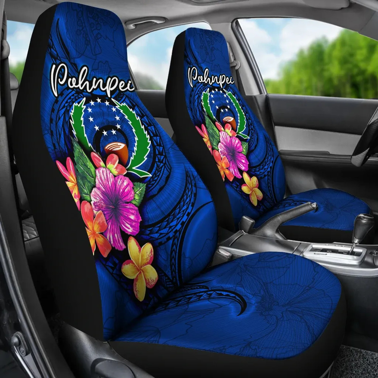 Pohnpei Micronesia Car Seat Covers - Floral With Seal Blue