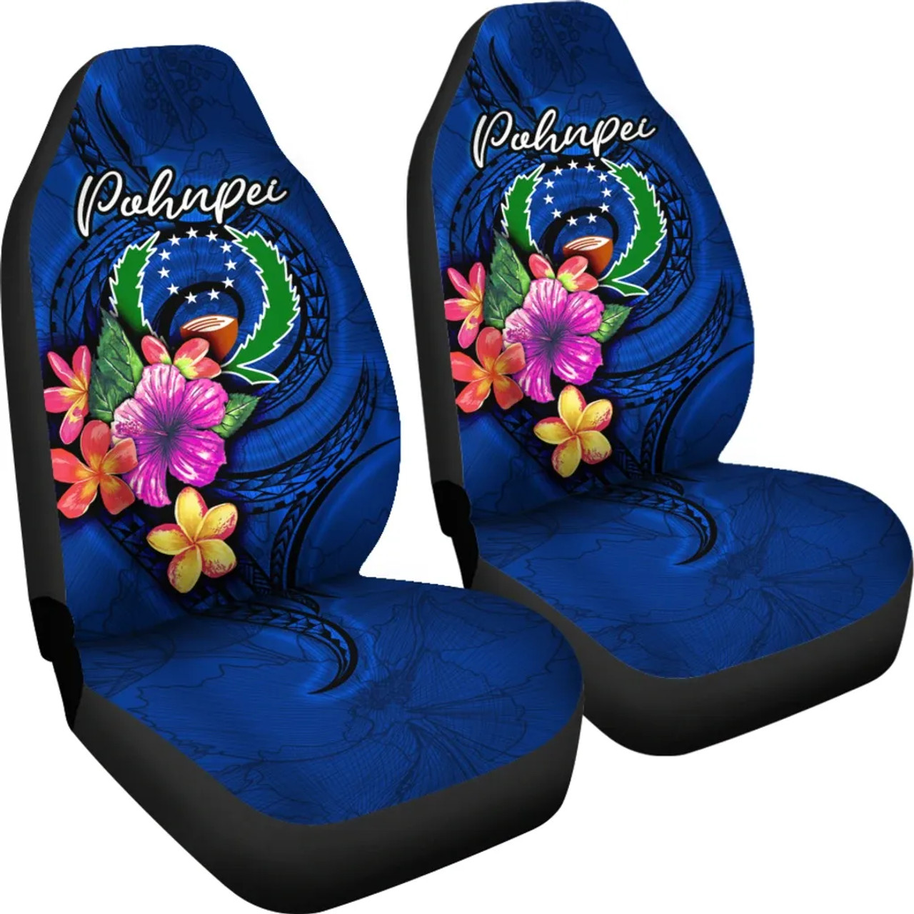 Pohnpei Micronesia Car Seat Covers - Floral With Seal Blue