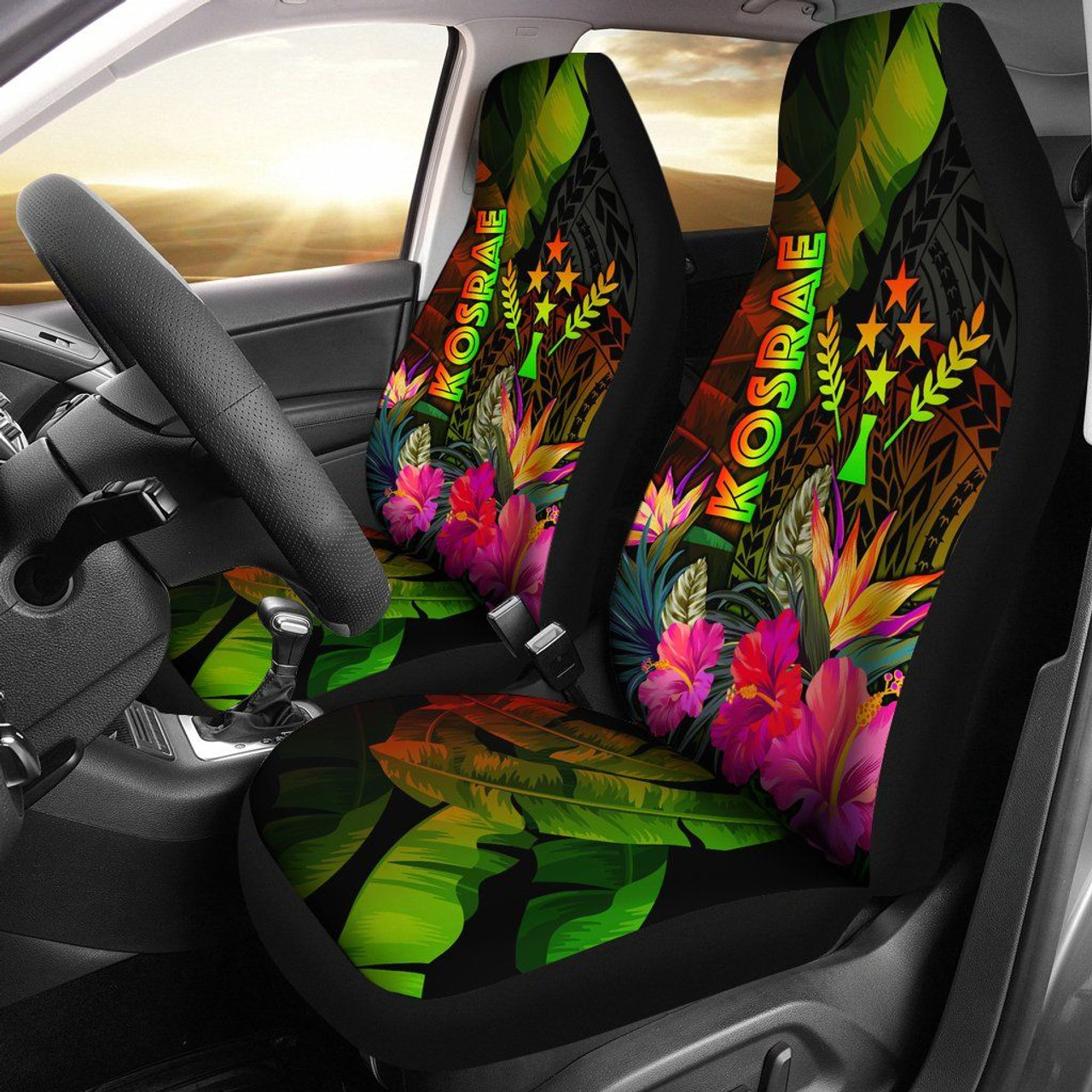 Kosrae Polynesian Car Seat Covers -  Hibiscus and Banana Leaves