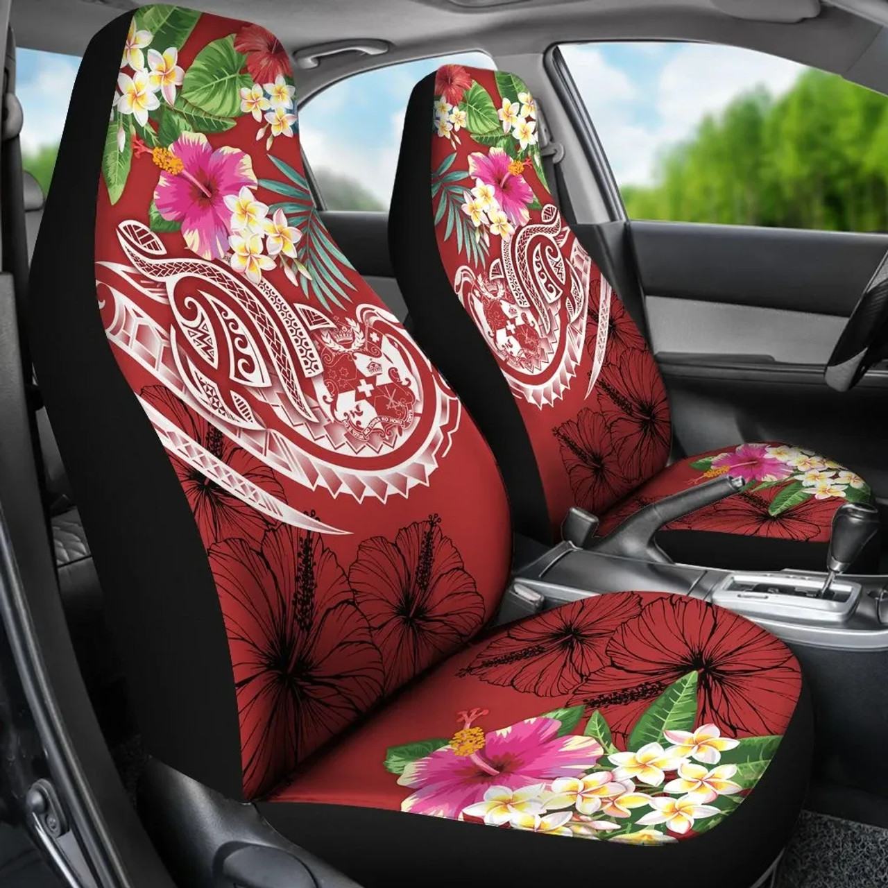 Tonga Polynesian Car Seat Covers - Summer Plumeria (Red)