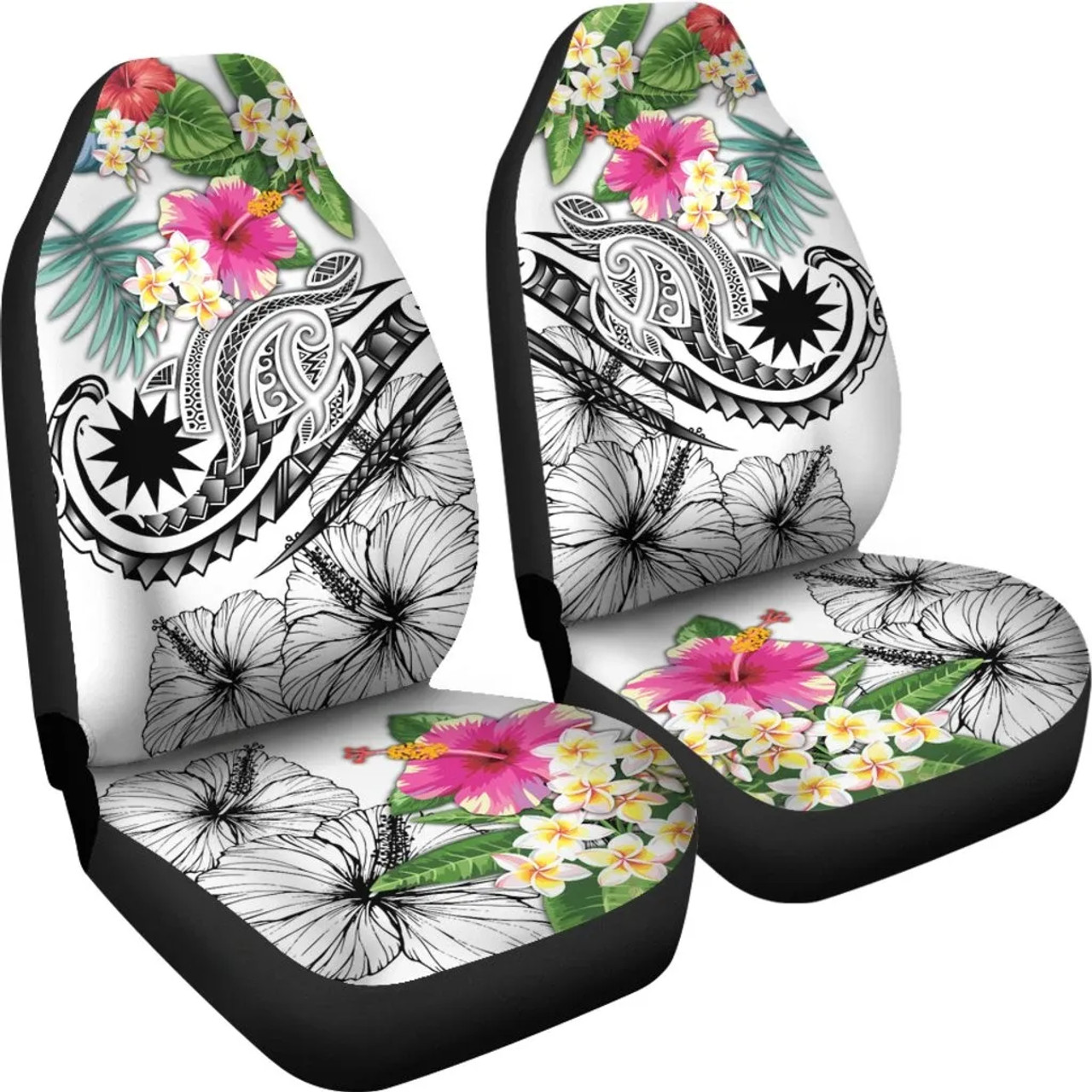 Nauru Polynesian Car Seat Covers - Summer Plumeria (White)