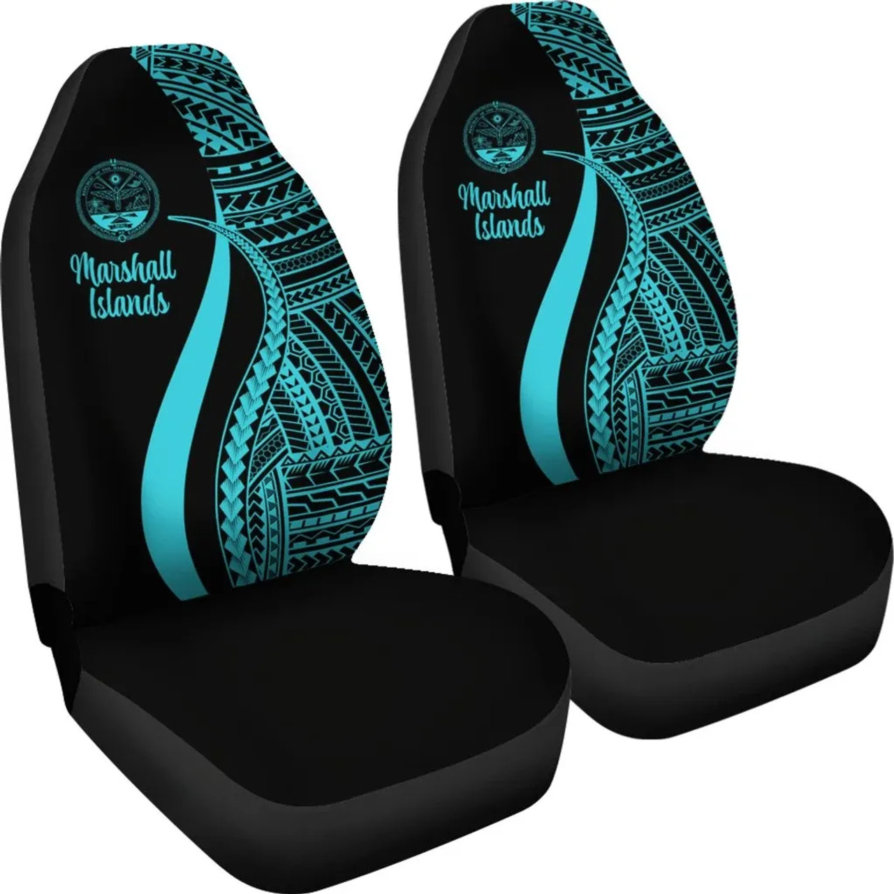 Marshall Islands Car Seat Covers - Turquoise Polynesian Tentacle Tribal Pattern Crest
