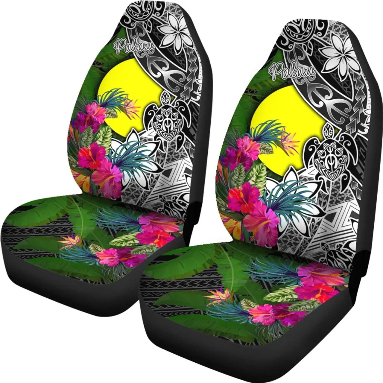 Palau Car Seat Covers - Turtle Plumeria Banana Leaf