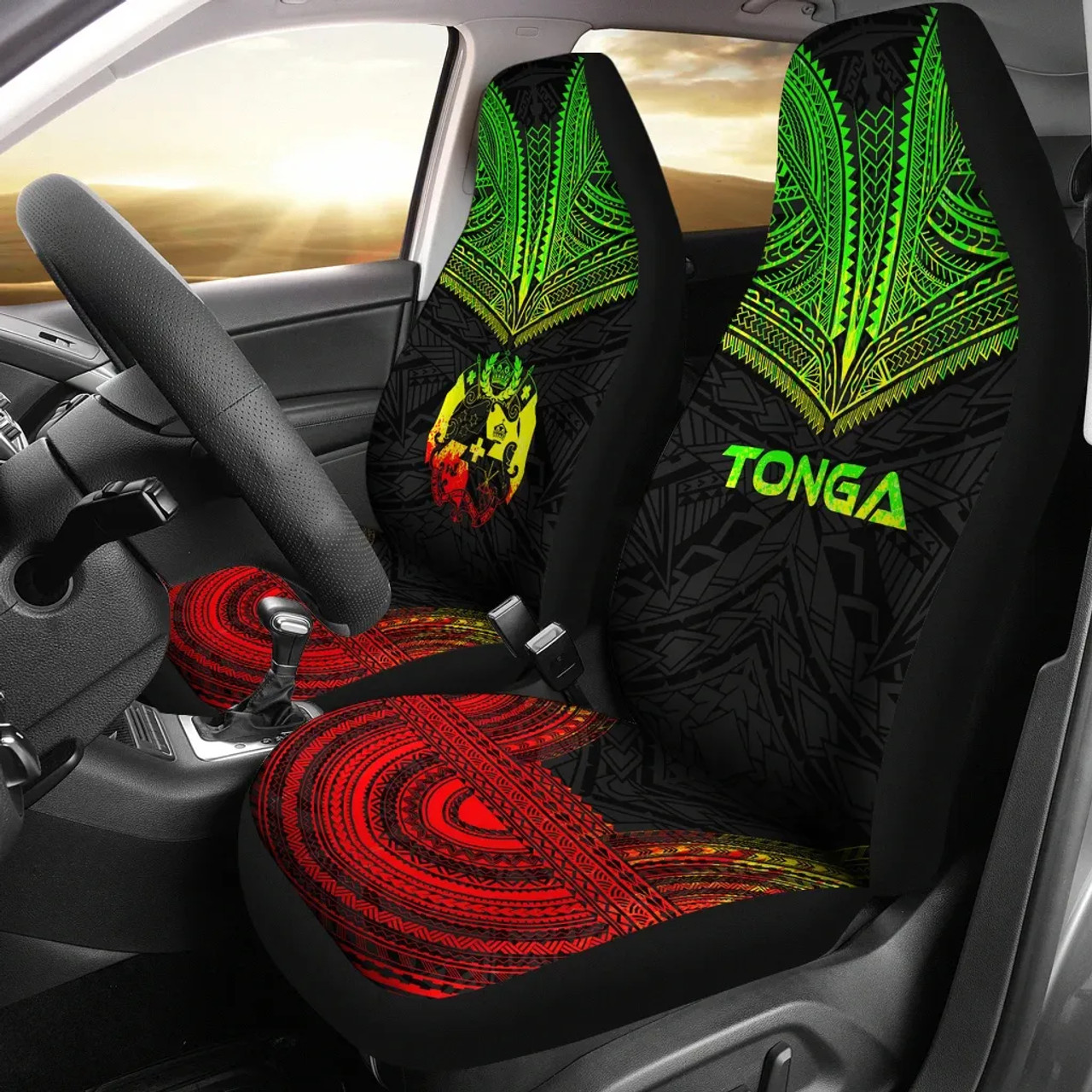 Tonga Car Seat Cover - Tonga Coat Of Arms Polynesian Chief Tattoo Reggae Version