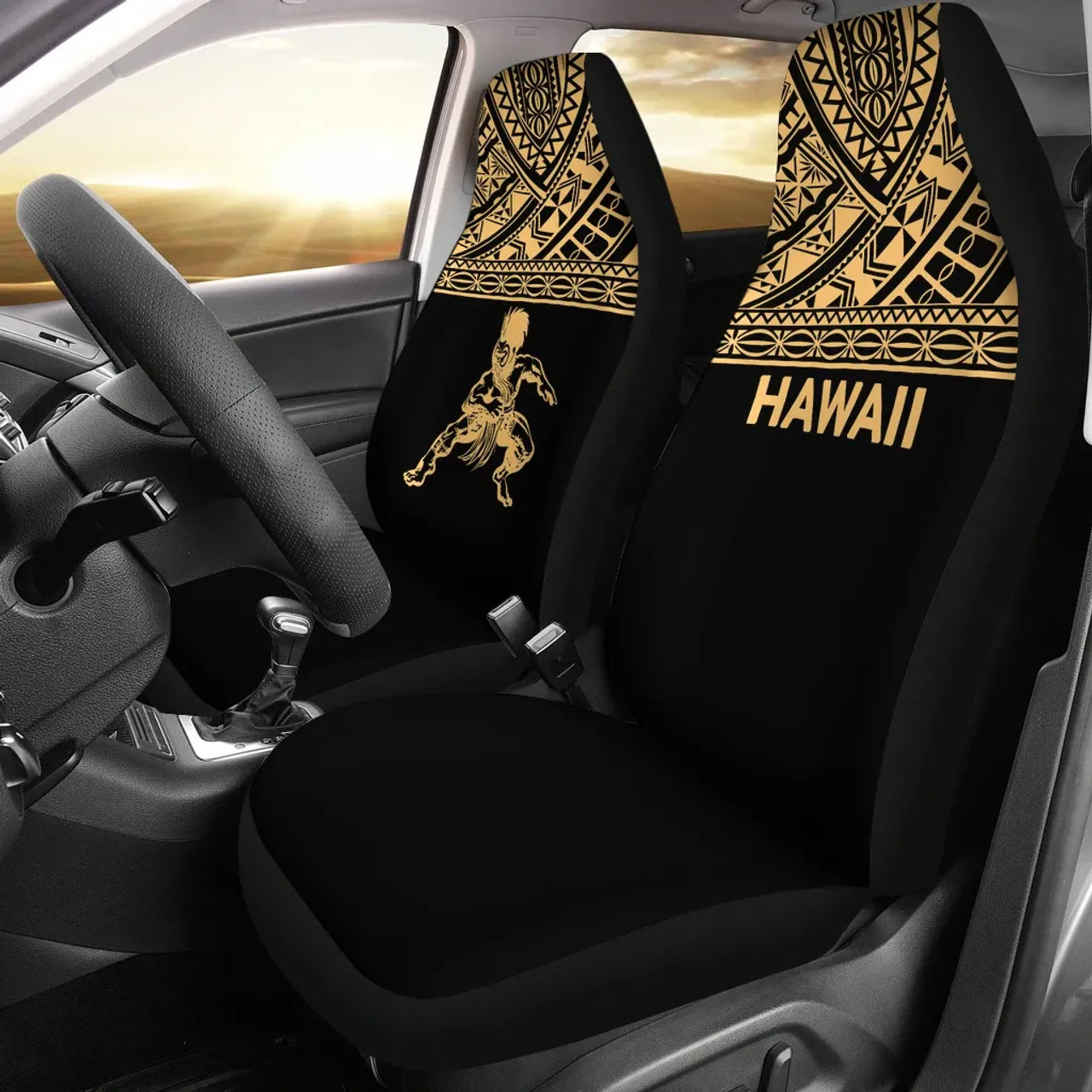 Hawaii Car Seat Covers - Polynesian Warriors Tattoo Horizontal Gold