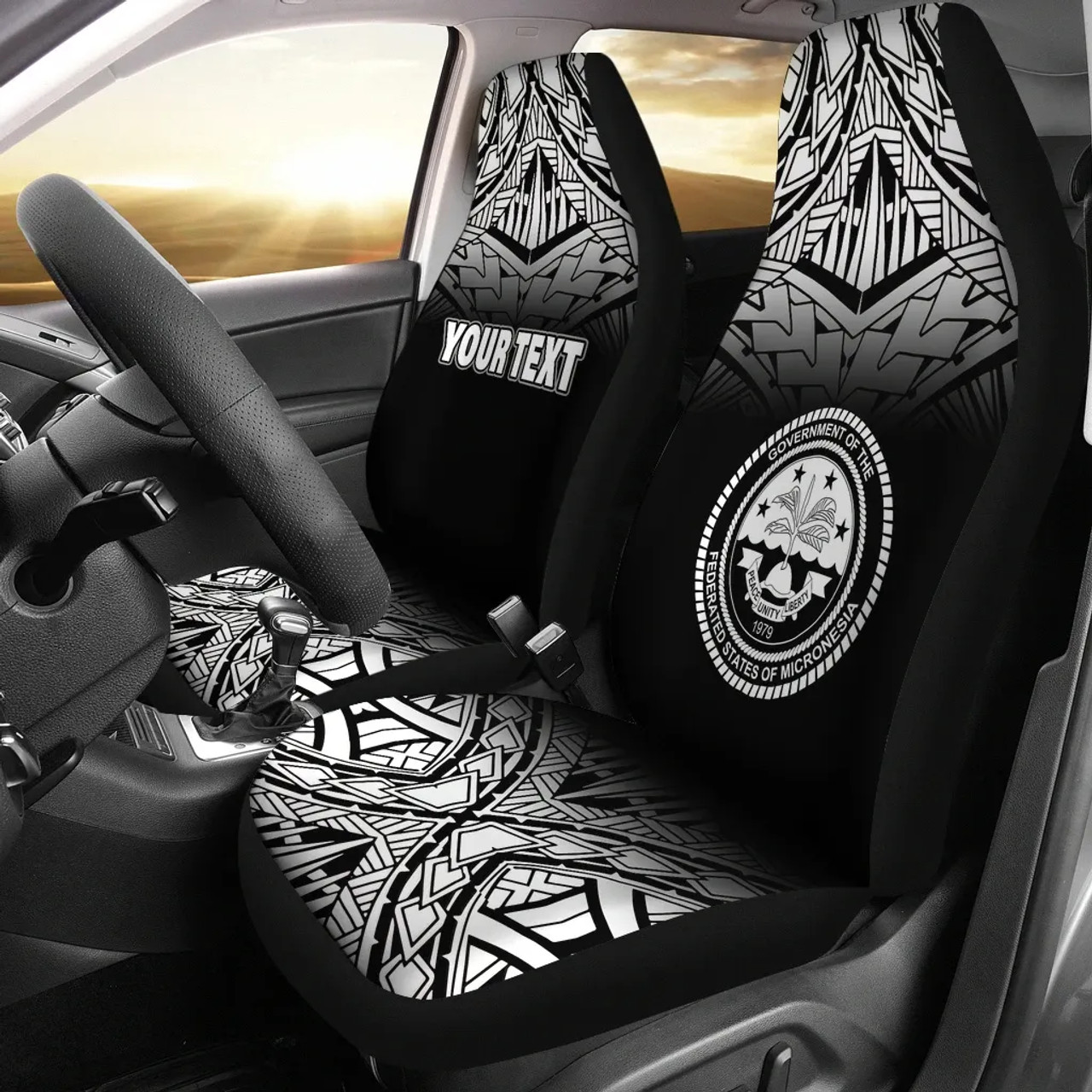 Federated States of Micronesia Car Seat Covers - FSM Seal Polynesian Tattoo Fog Black