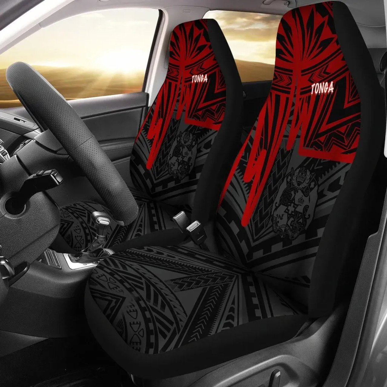 Tonga Car Seat Covers - Tonga Seal In Heartbeat Patterns Style (Red)