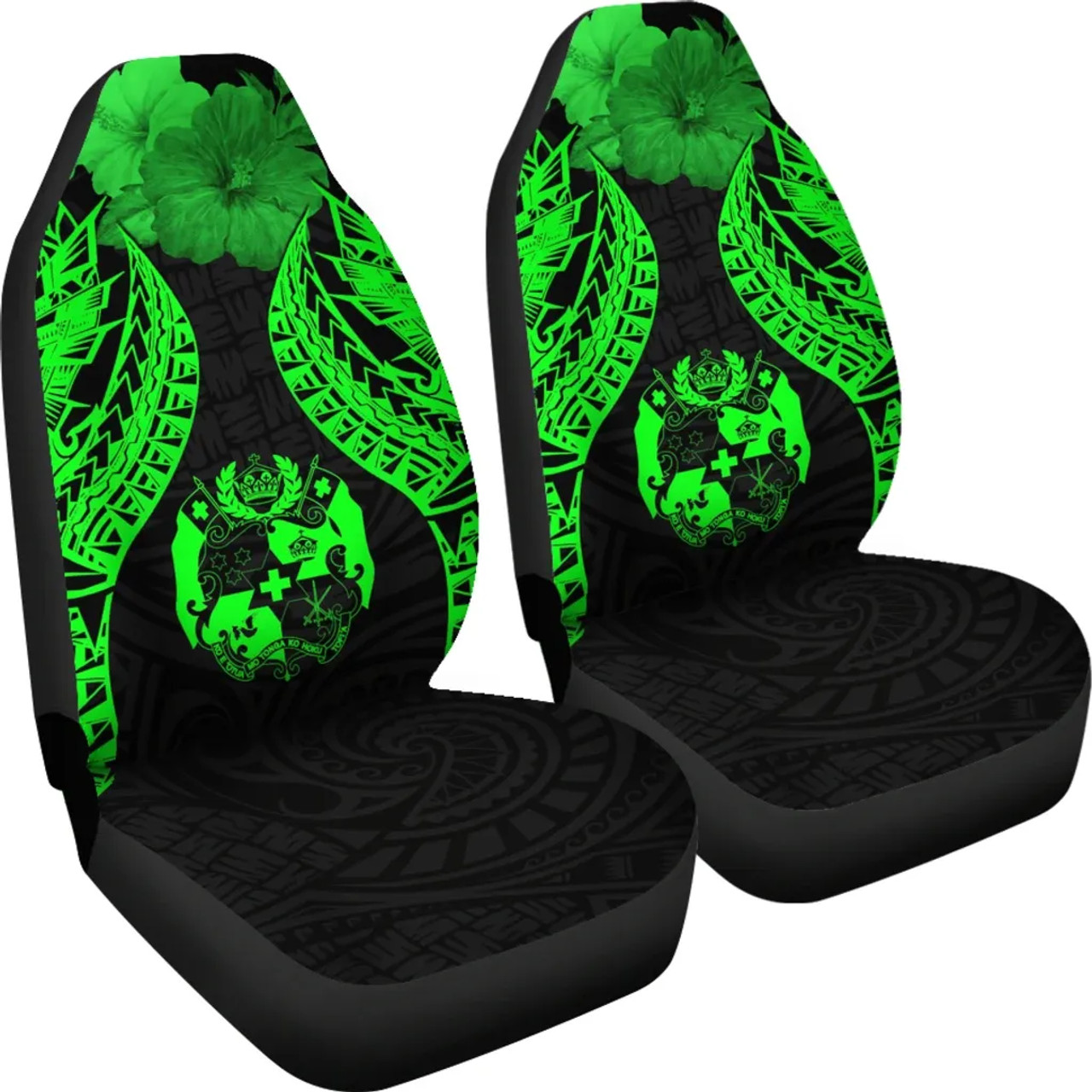 Tonga Polynesian Car Seat Covers Pride Seal And Hibiscus Green