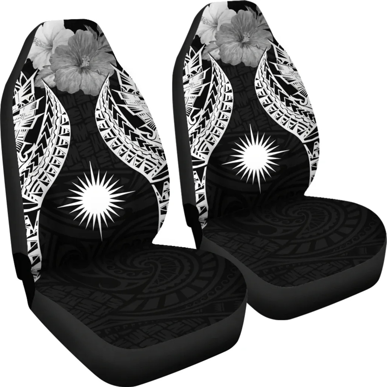Marshall Islands Polynesian Car Seat Covers Pride Seal And Hibiscus Black
