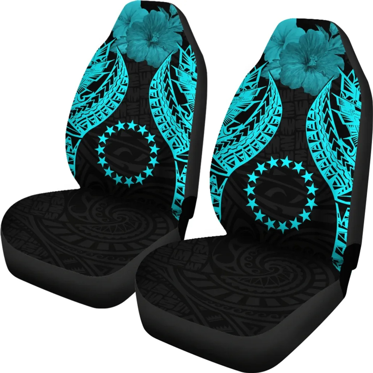 Cook islands Polynesian Car Seat Covers Pride Seal And Hibiscus Neon Blue