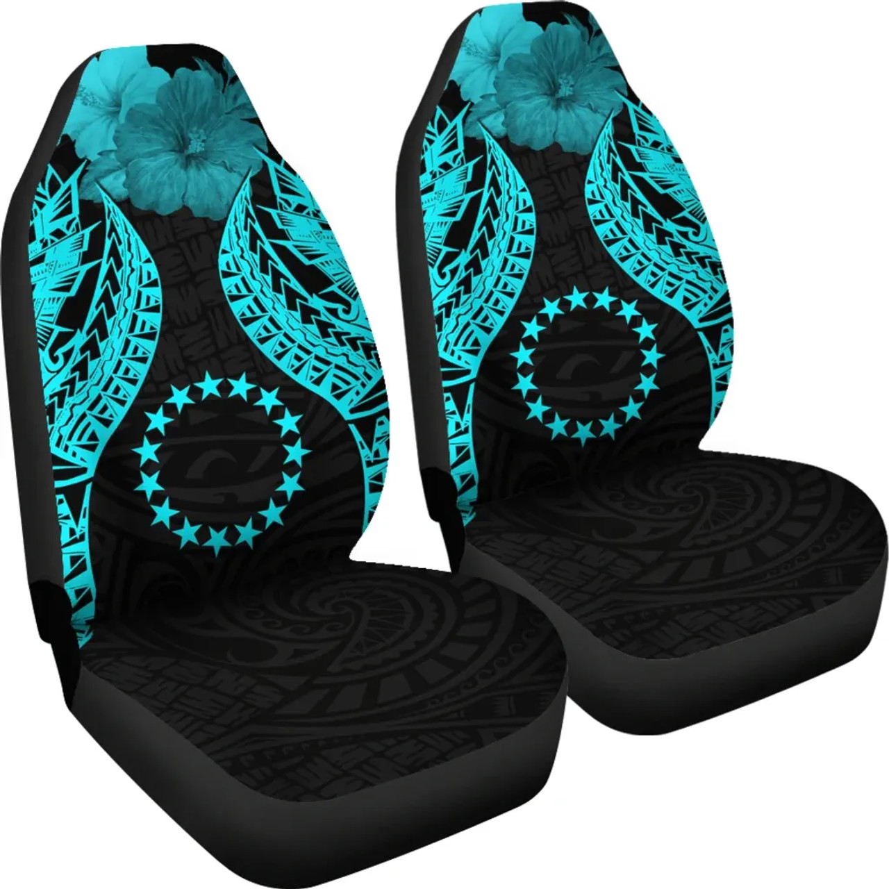 Cook islands Polynesian Car Seat Covers Pride Seal And Hibiscus Neon Blue