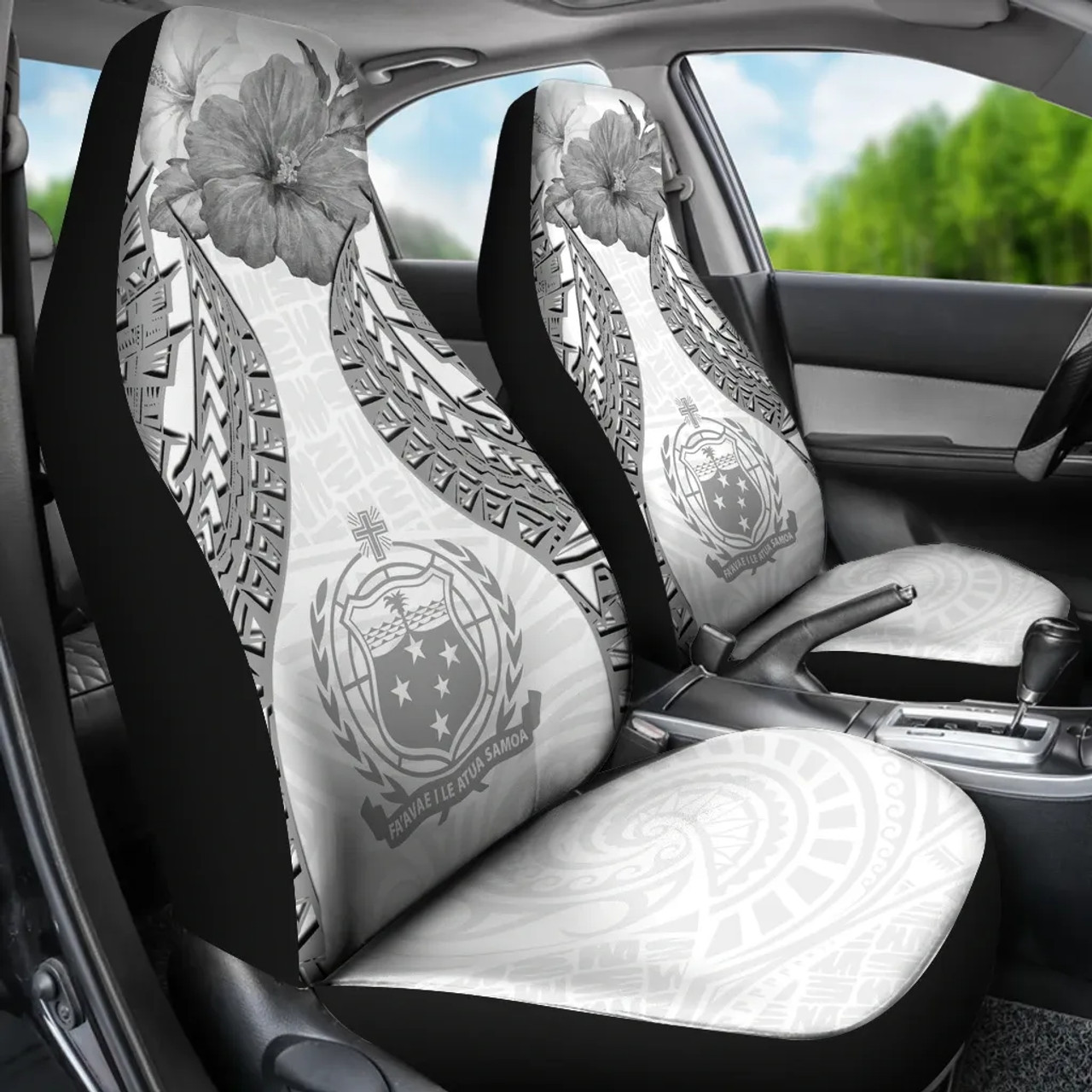 Samoa Polynesian Car Seat Covers Pride Seal And Hibiscus White