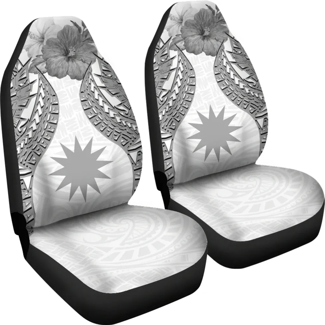 Nauru Polynesian Car Seat Covers Pride Seal And Hibiscus White