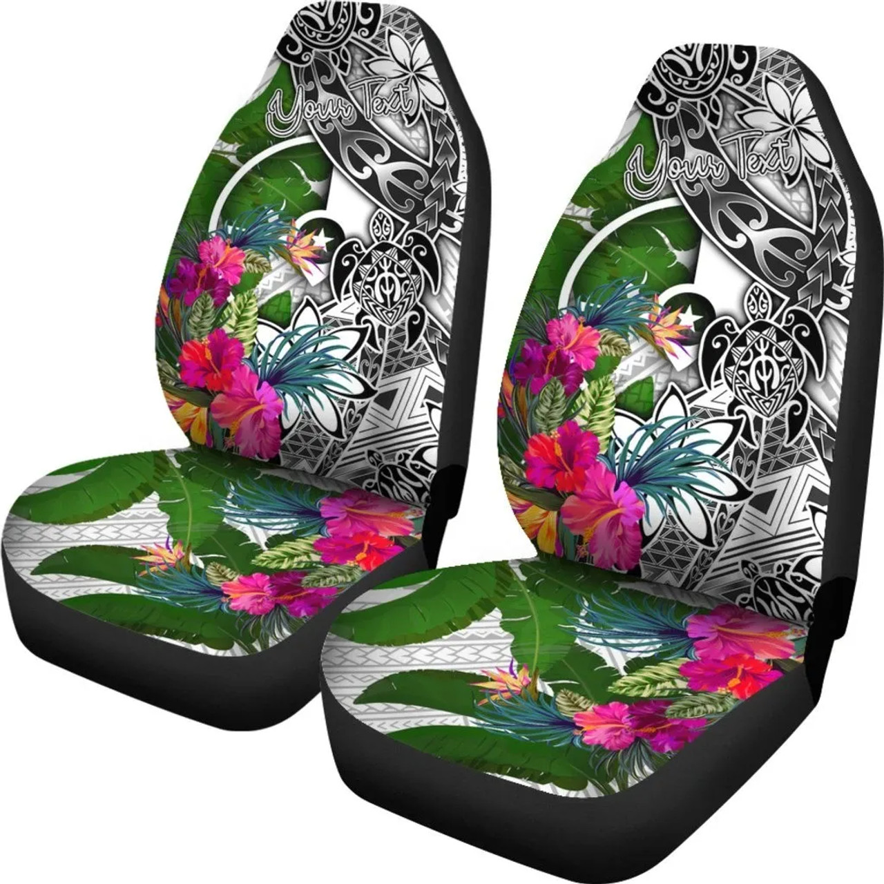 Yap Custom Personalised Car Seat Covers White - Turtle Plumeria Banana Leaf