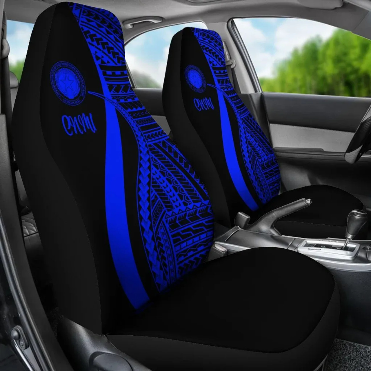 Northern Mariana Islands Car Seat Covers - Blue Polynesian Tentacle Tribal Pattern
