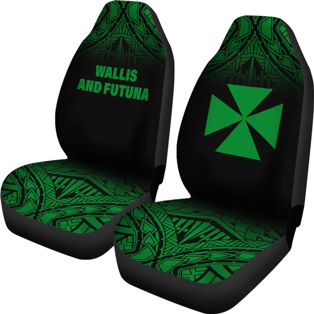Wallis And Futuna Car Seat Covers - Wallis And Futuna Coat Of Arms Polynesian Tattoo Fog Green