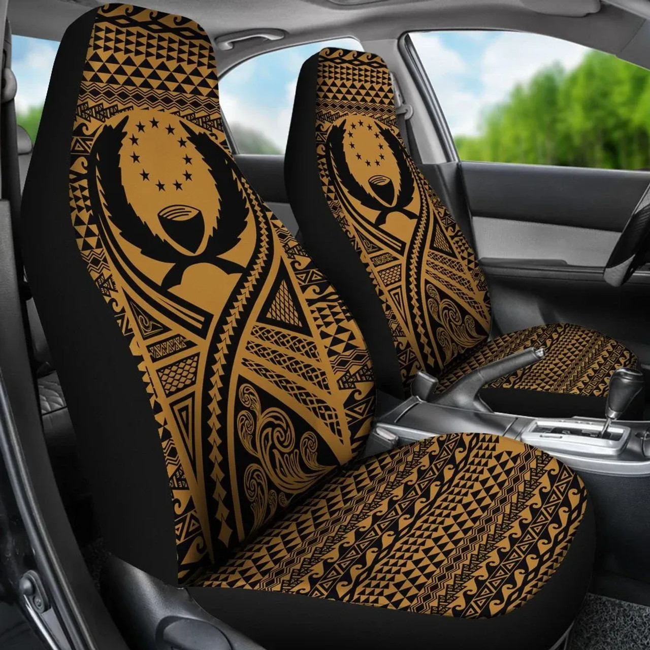 Pohnpei Car Seat Cover - Pohnpei Flag Polynesian Tattoo Gold