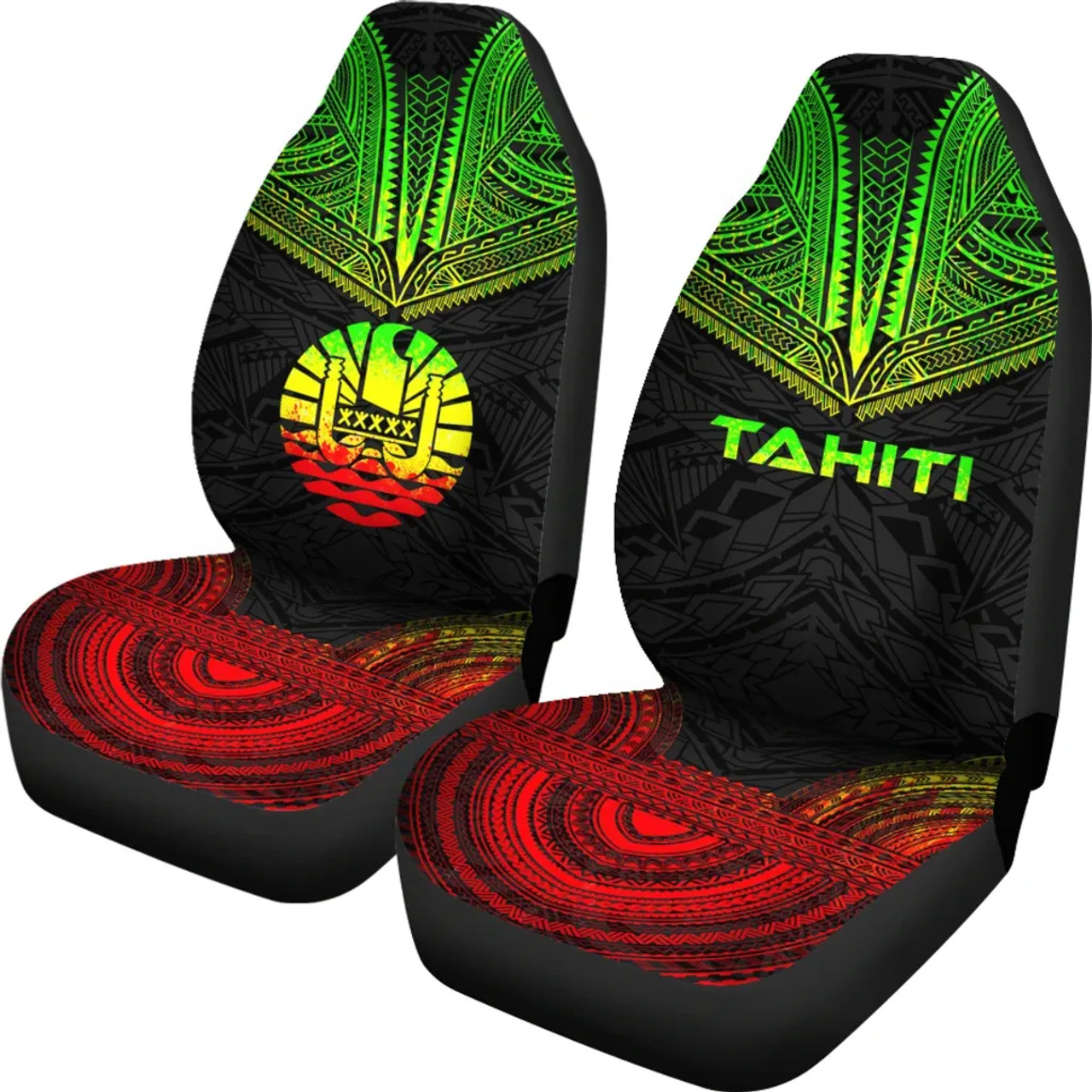 Tahiti Car Seat Cover - Tahiti Flag Polynesian Chief Tattoo Reggae Version