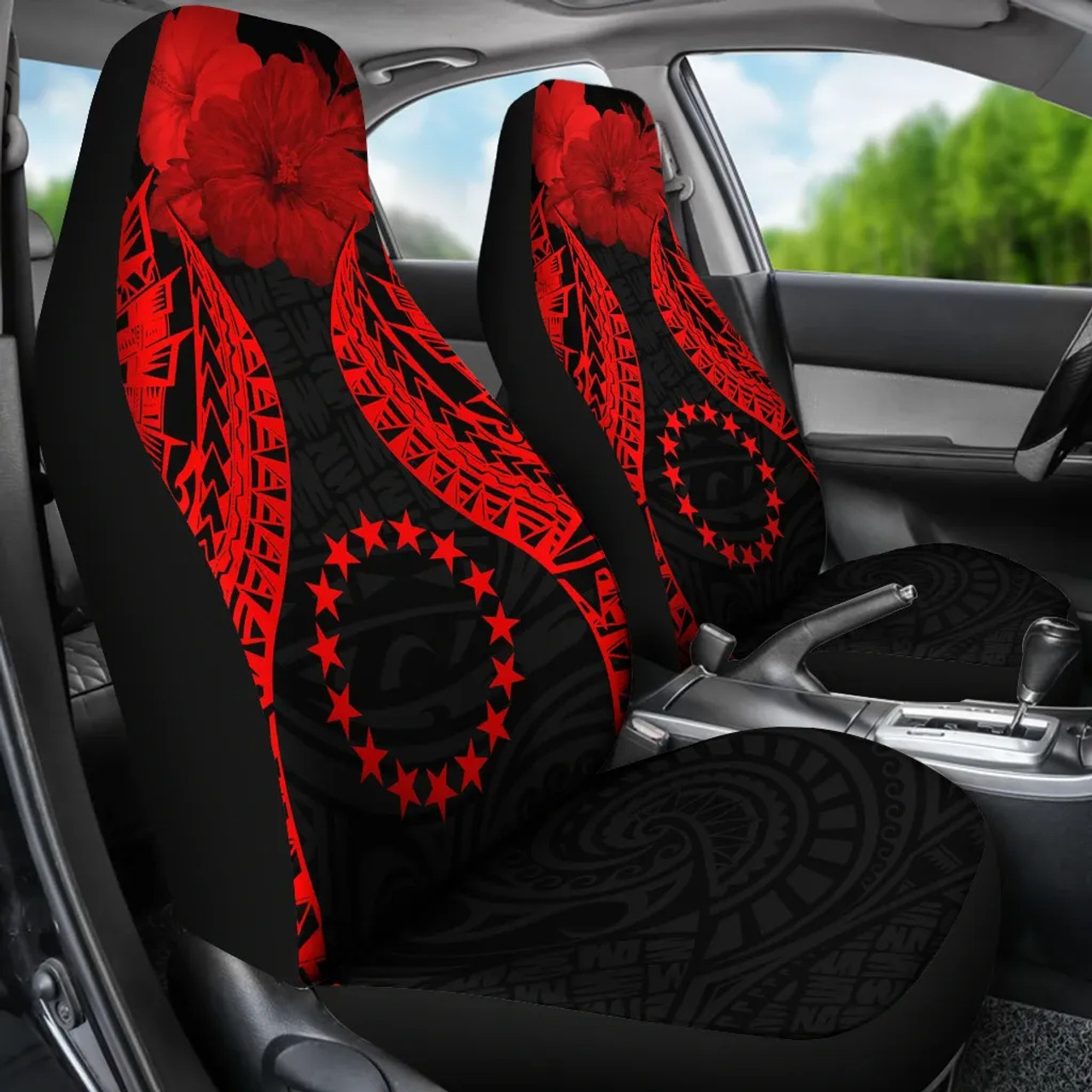 Cook islands Polynesian Car Seat Covers Pride Seal And Hibiscus Red