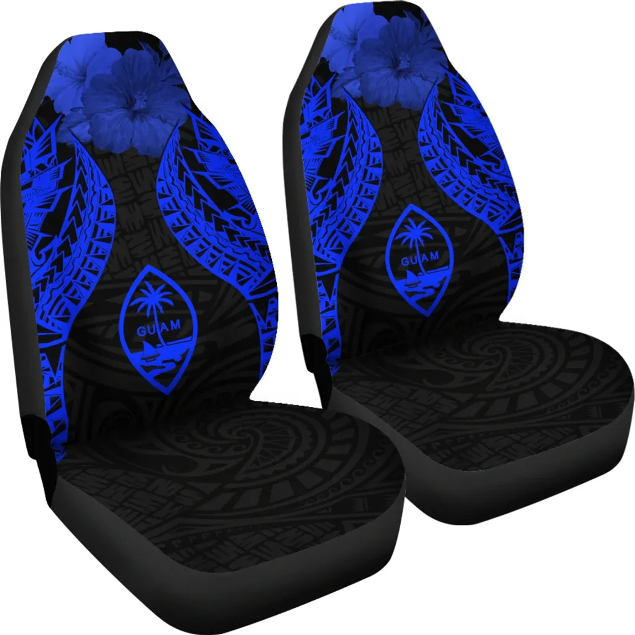 Guam Polynesian Car Seat Covers Pride Seal And Hibiscus Blue