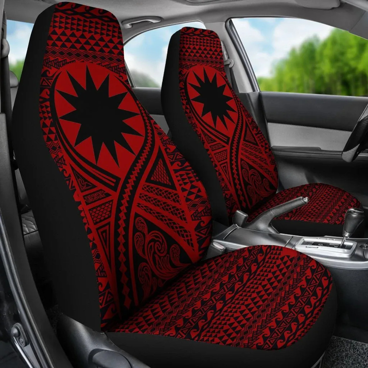 Nauru Car Seat Cover - Nauru Flag Polynesian Tattoo Red
