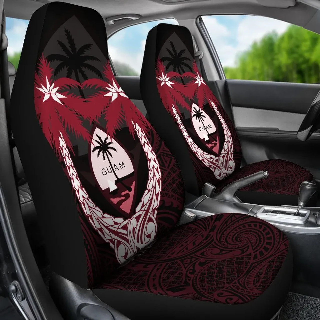 Guam Micronesian Niyok Car Seat Covers - Guam Coat Of Arms Coconut Tree (Set of 2)