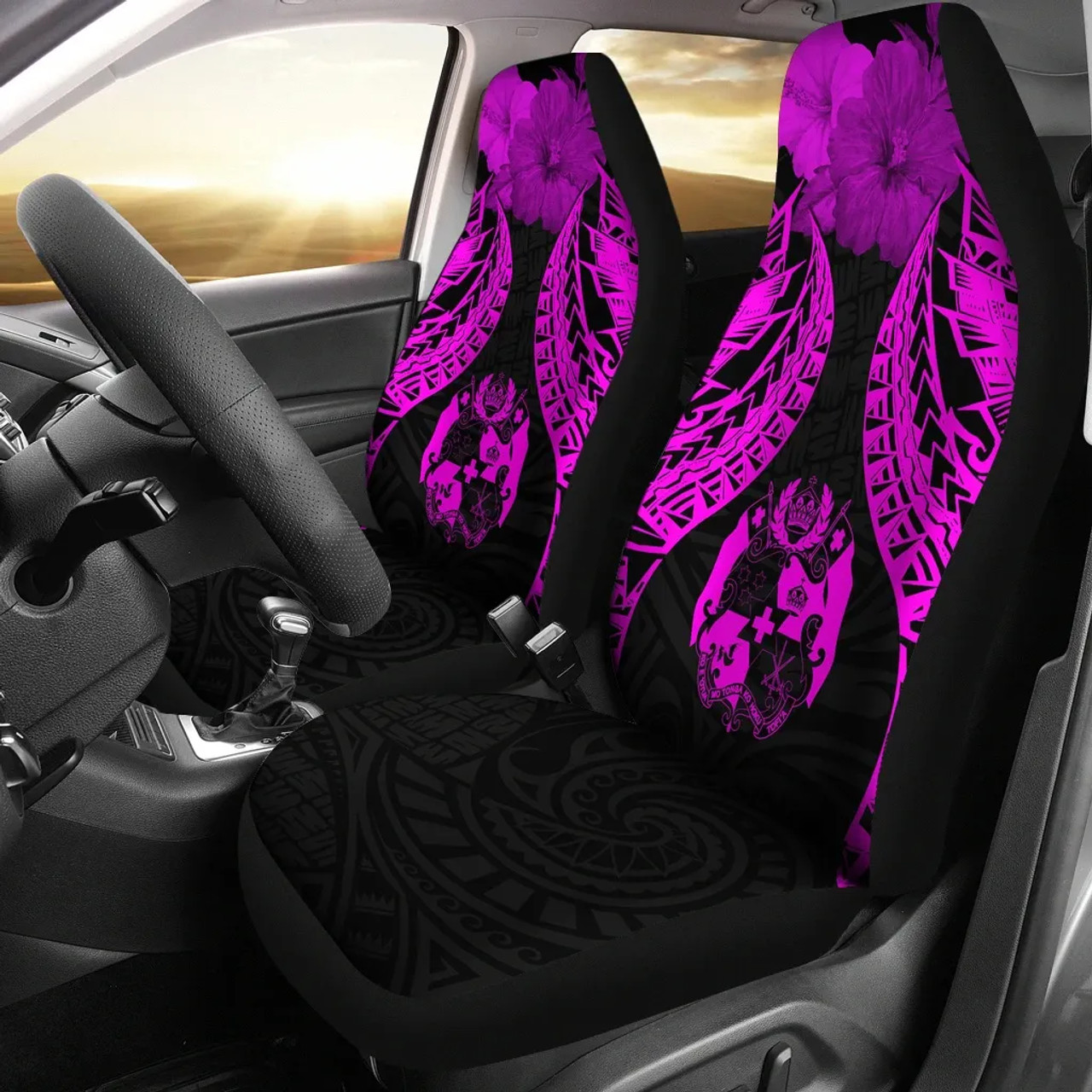 Tonga Polynesian Car Seat Covers Pride Seal And Hibiscus Pink