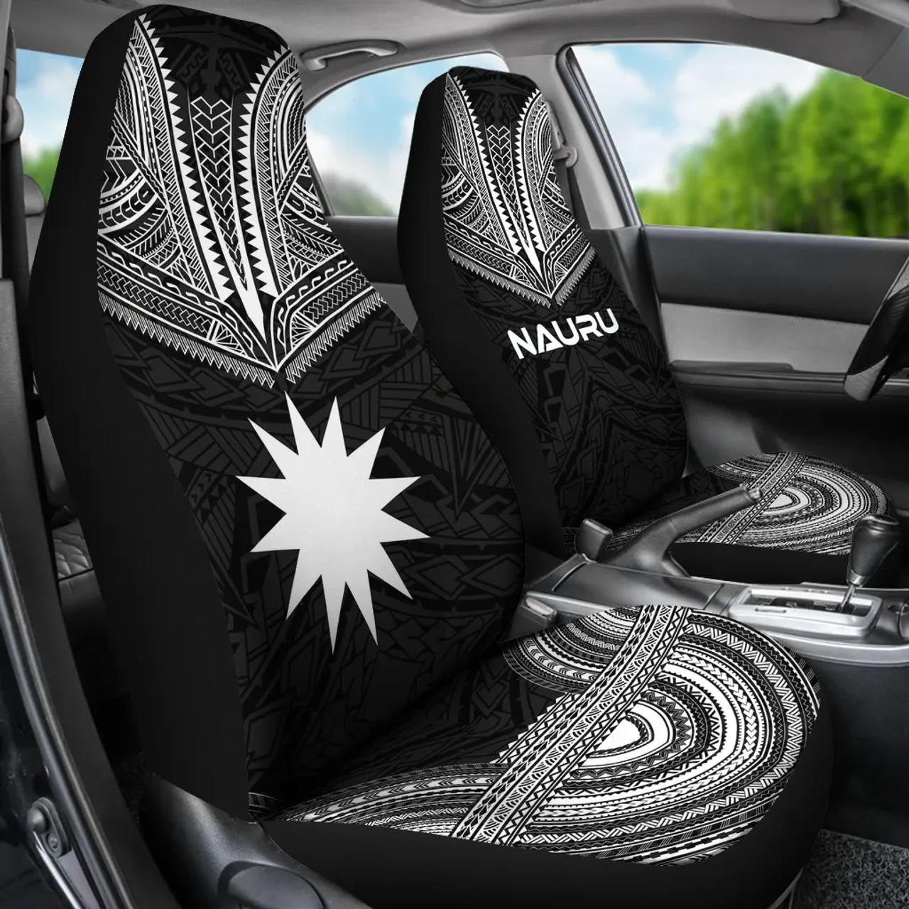 Nauru Car Seat Cover - Nauru Flag Polynesian Chief Tattoo Black Version