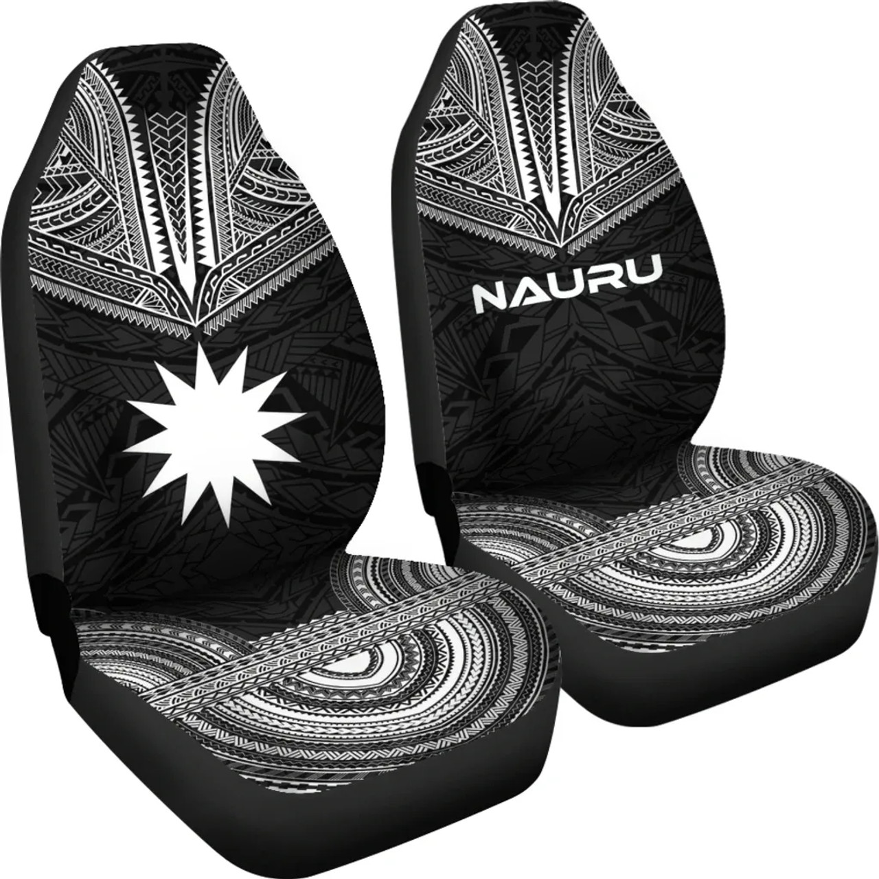 Nauru Car Seat Cover - Nauru Flag Polynesian Chief Tattoo Black Version