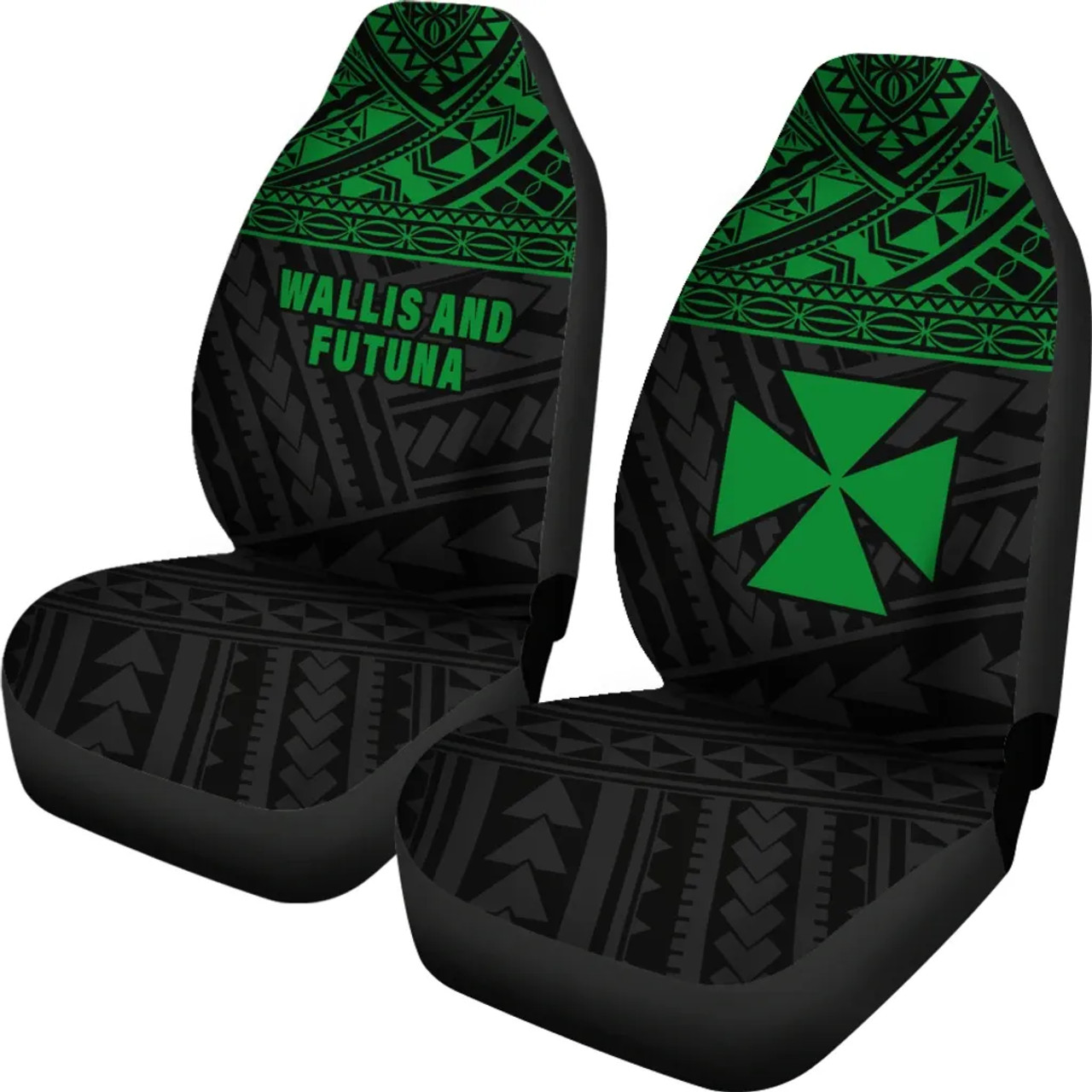 Wallis And Futuna Car Seat Covers - Wallis And Futuna Green Coat Of Arms Polynesian Tattoo