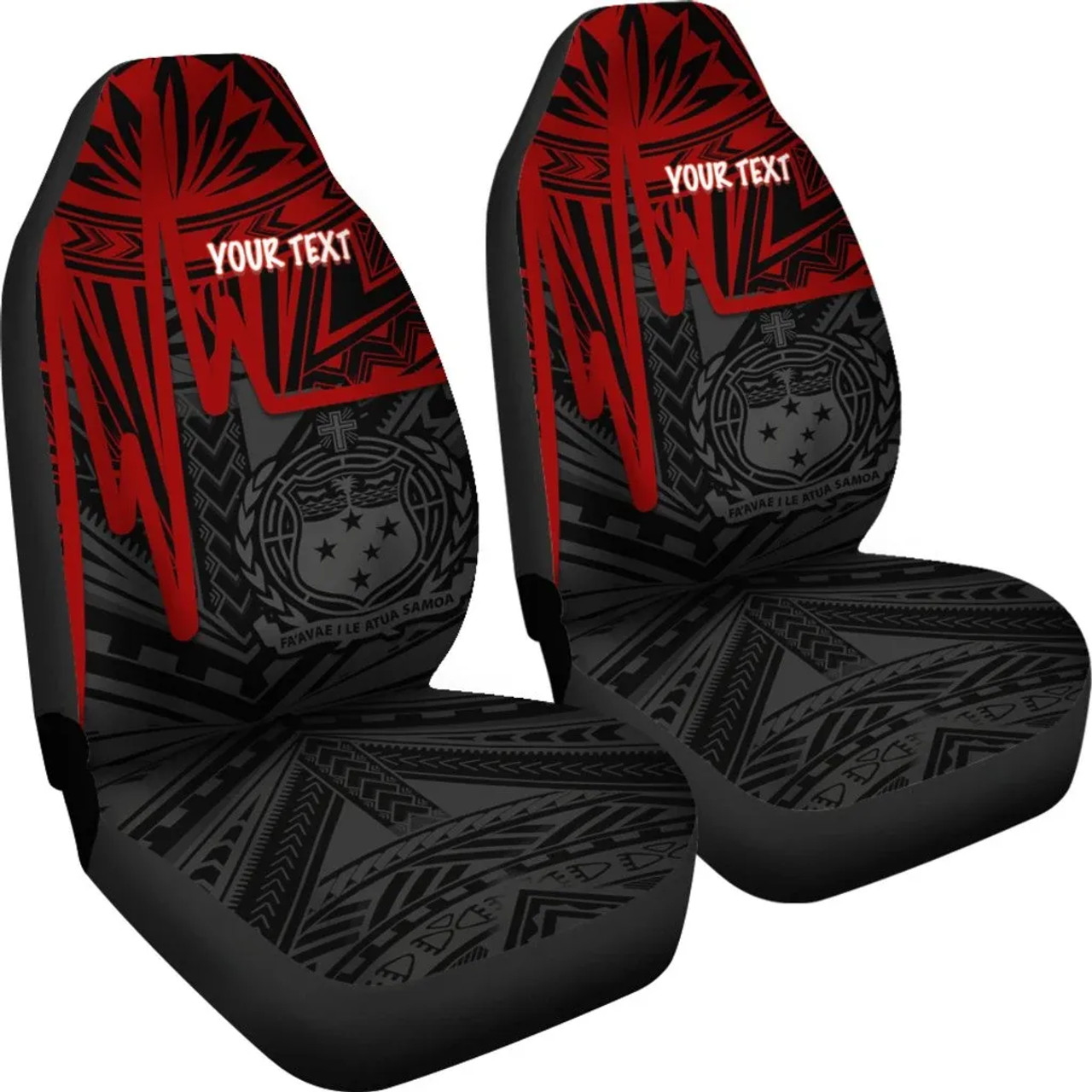 Samoa Personalised Car Seat Covers - Samoa Seal With Polynesian Pattern In Heartbeat Style (Red)