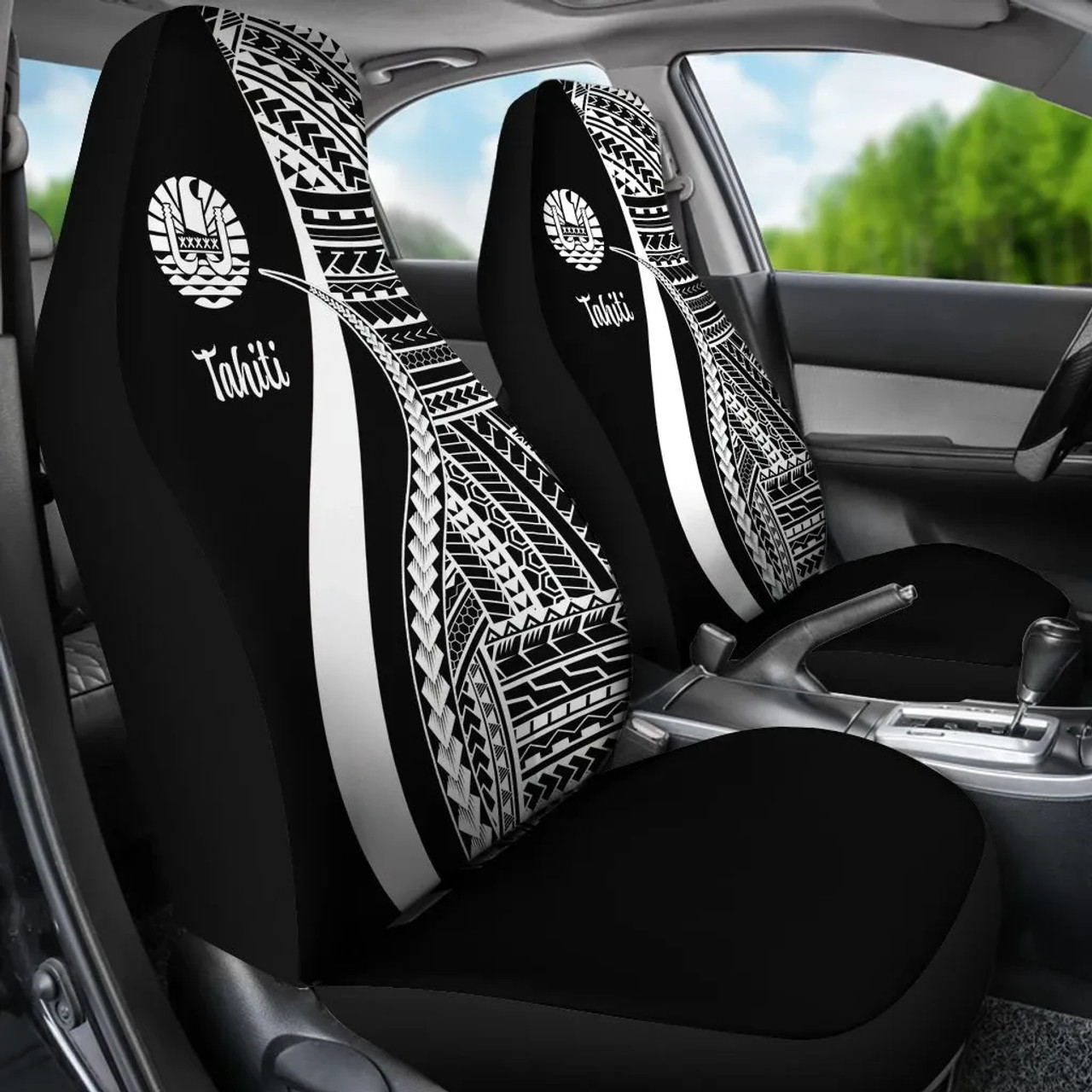 Tahiti Car Seat Covers - White Polynesian Tentacle Tribal Pattern