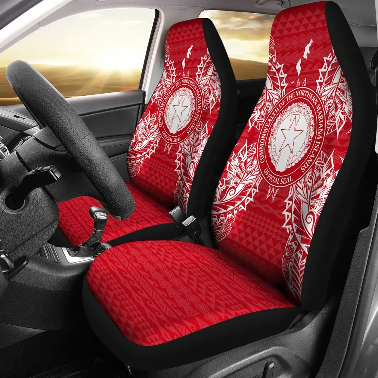 Northern Mariana Islands Car Seat Cover - CNMI Seal Map Red White