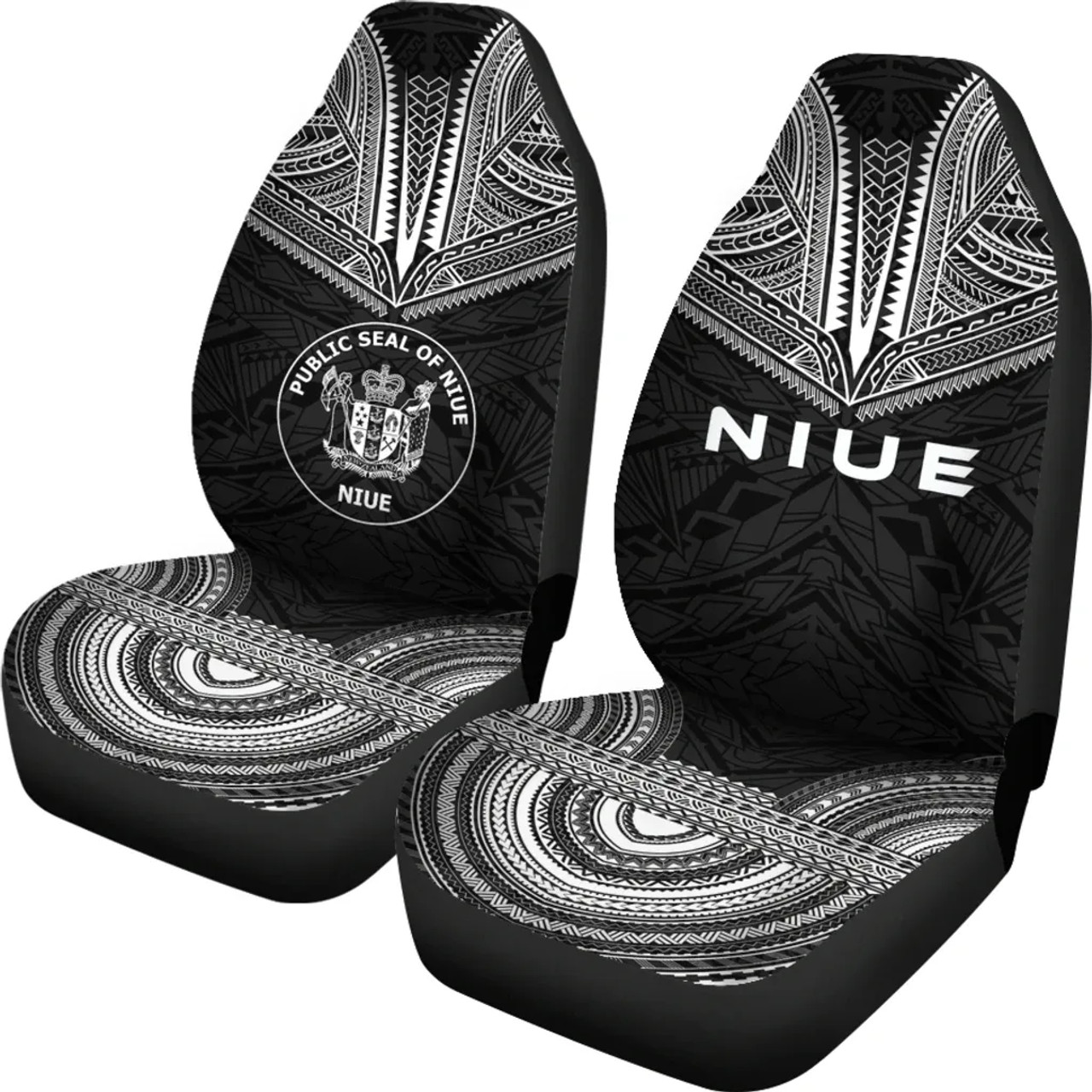 Niue Car Seat Cover - Niue Seal Polynesian Chief Tattoo Black Version