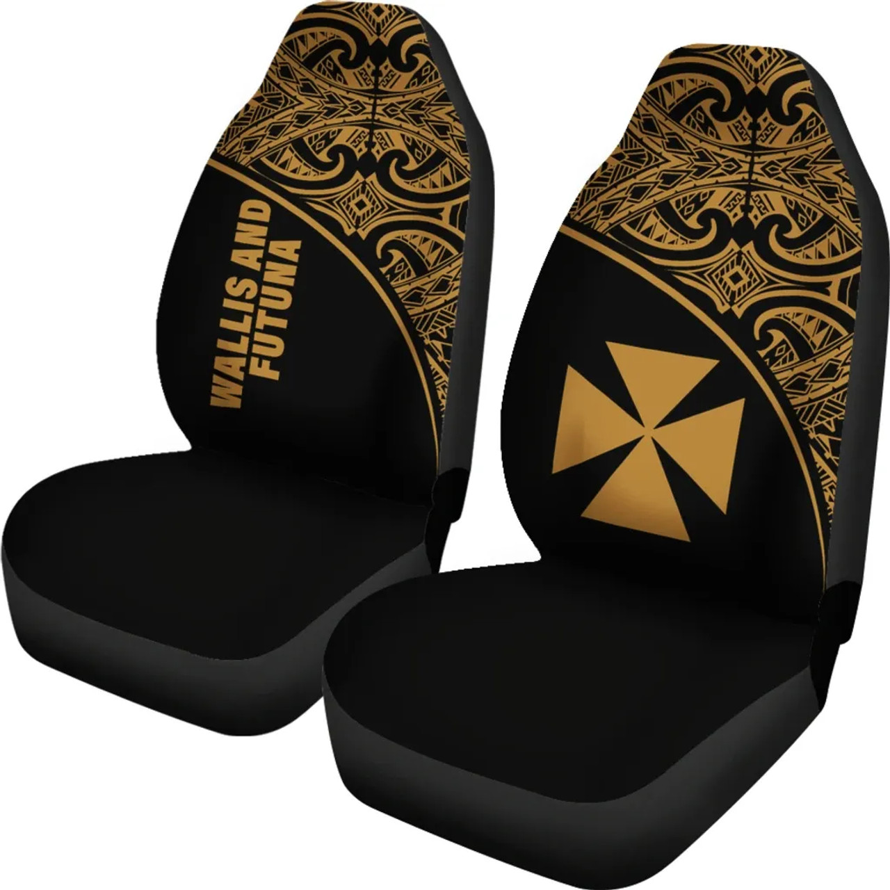 Wallis And Futuna Car Seat Covers - Wallis And Futuna Coat Of Arms Polynesian Tattoo Gold Curve
