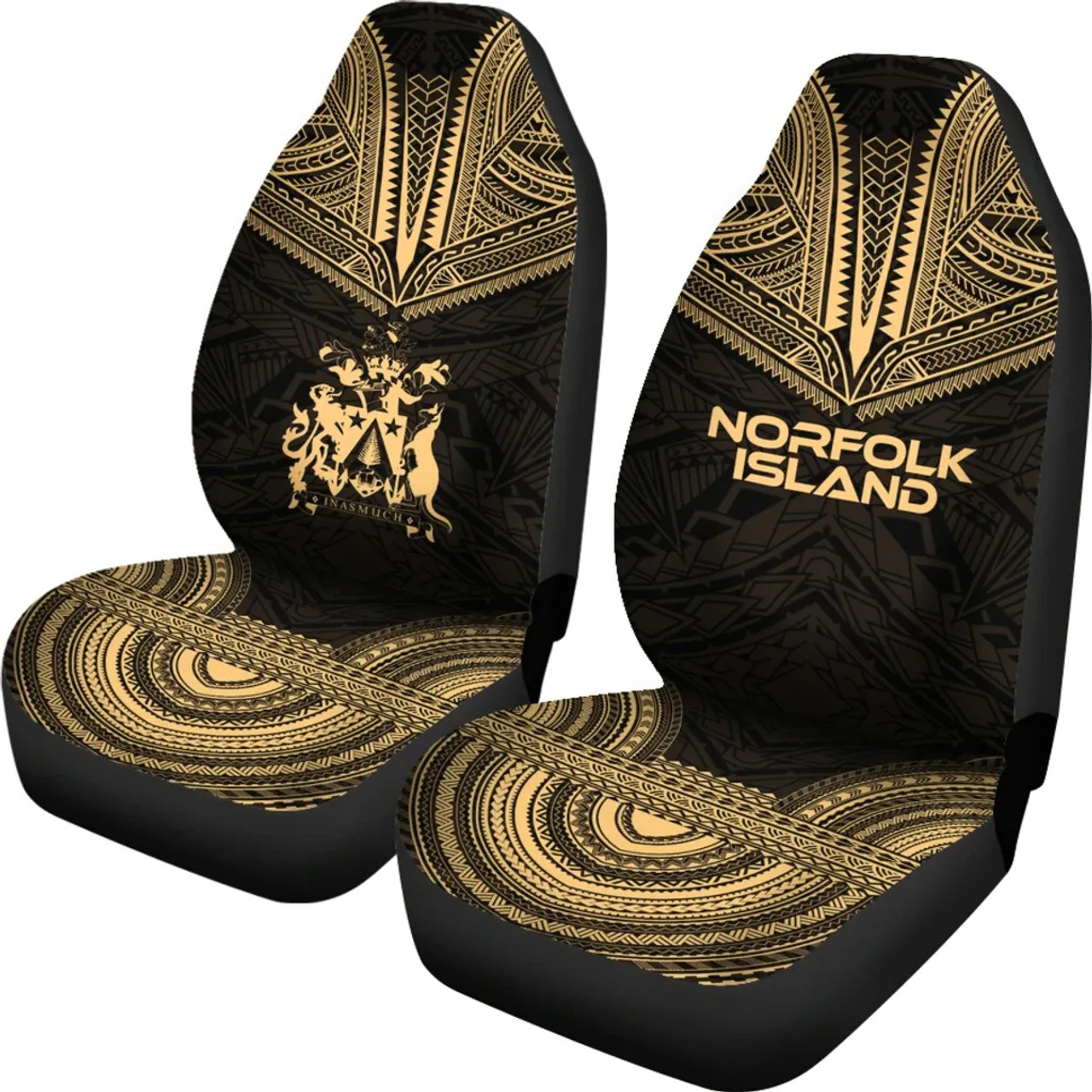 Norfolk Island Car Seat Cover - Norfolk Island Coat Of Arms Polynesian Chief Tattoo Gold Version