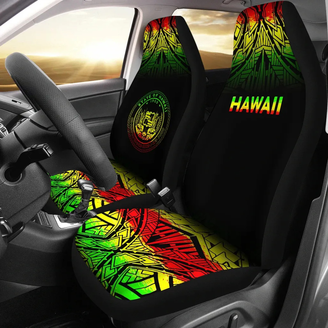 Hawaii Car Seat Covers - Hawaii Seal Polynesian Tattoo Fog Reggae