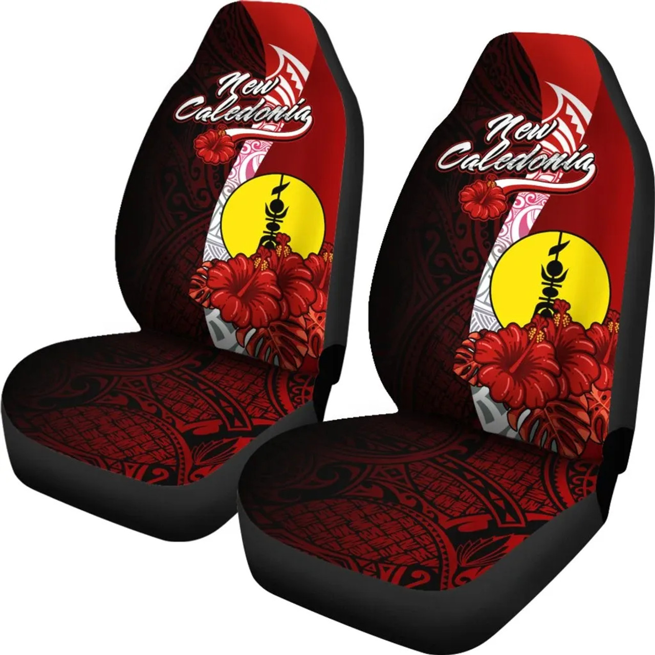 New Caledonia Polynesian Car Seat Covers - Coat Of Arm With Hibiscus