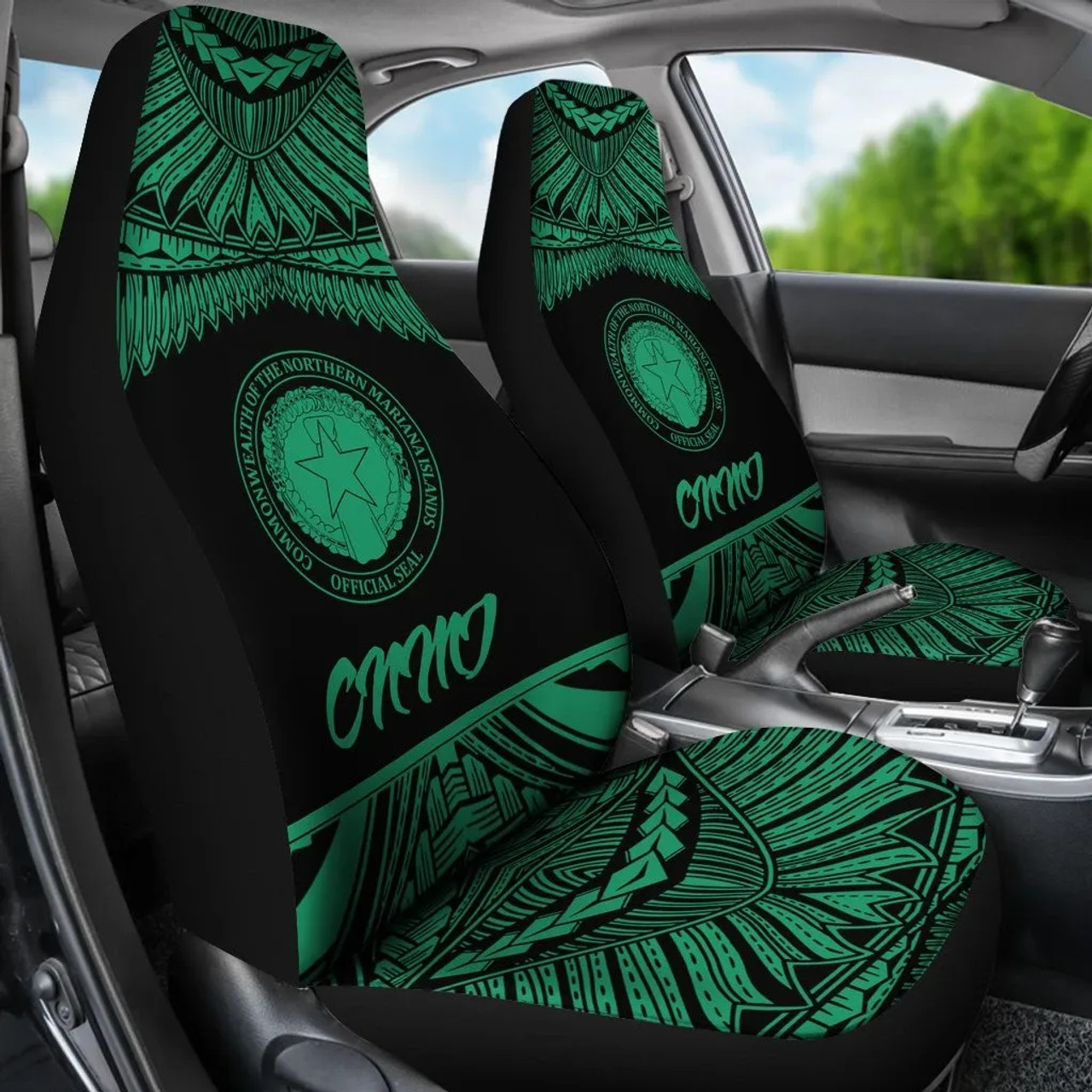 Northern Mariana Islands Polynesian Car Seat Covers - Pride Green Version